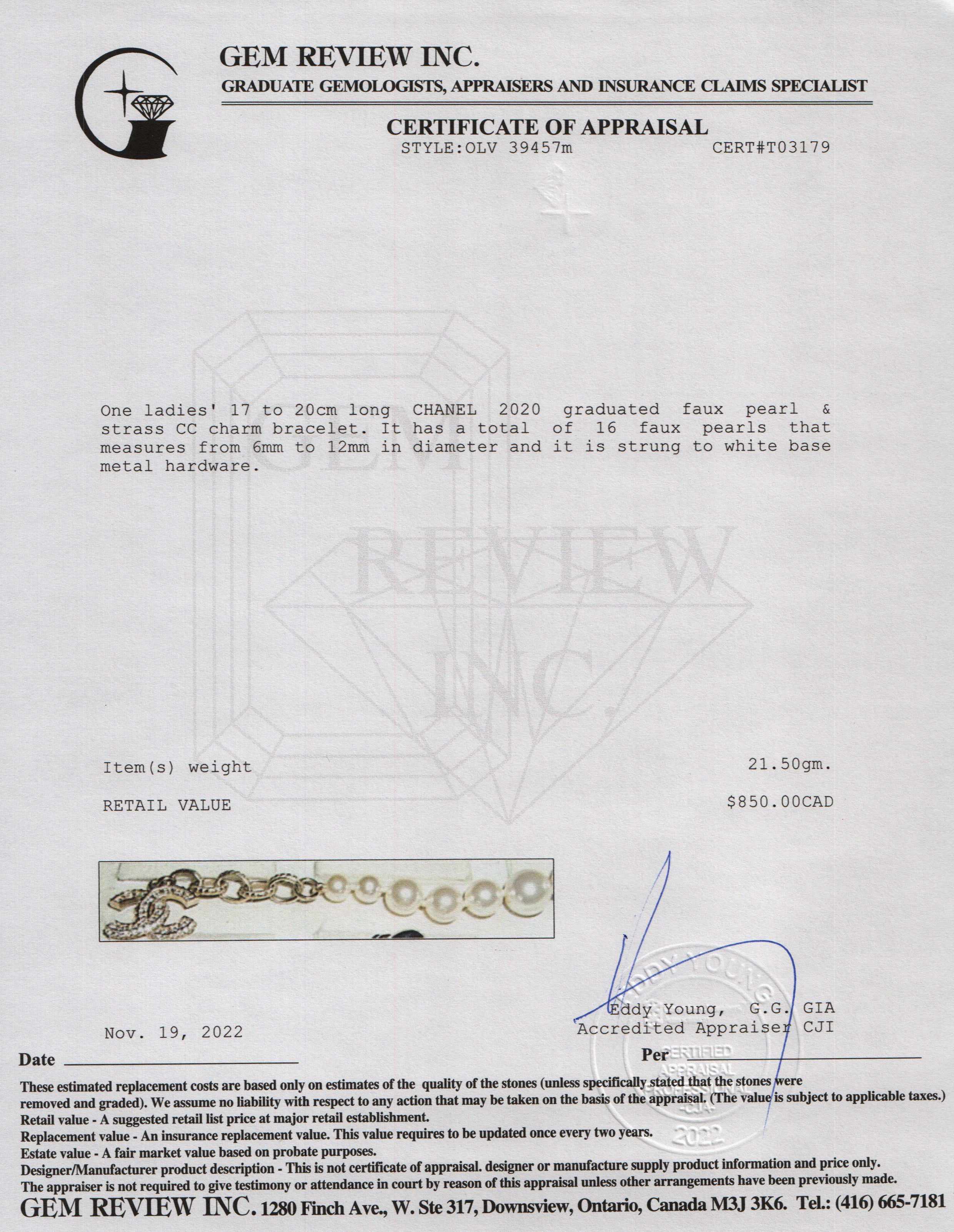 Chanel Faux Pearl & Strass CC Charm Bracelet