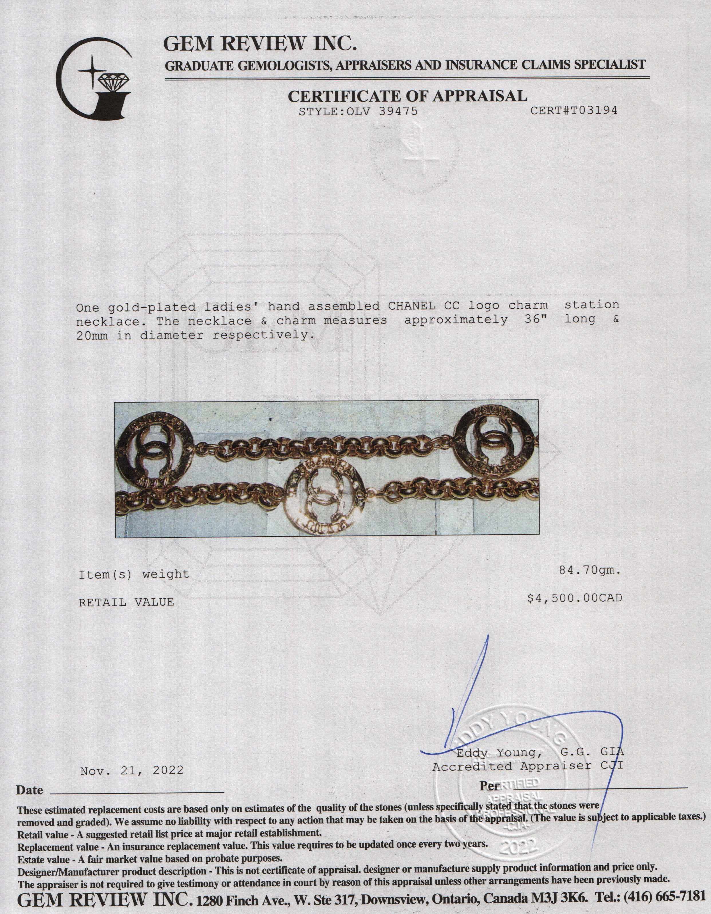 Chanel CC Logo Charm Station Necklace