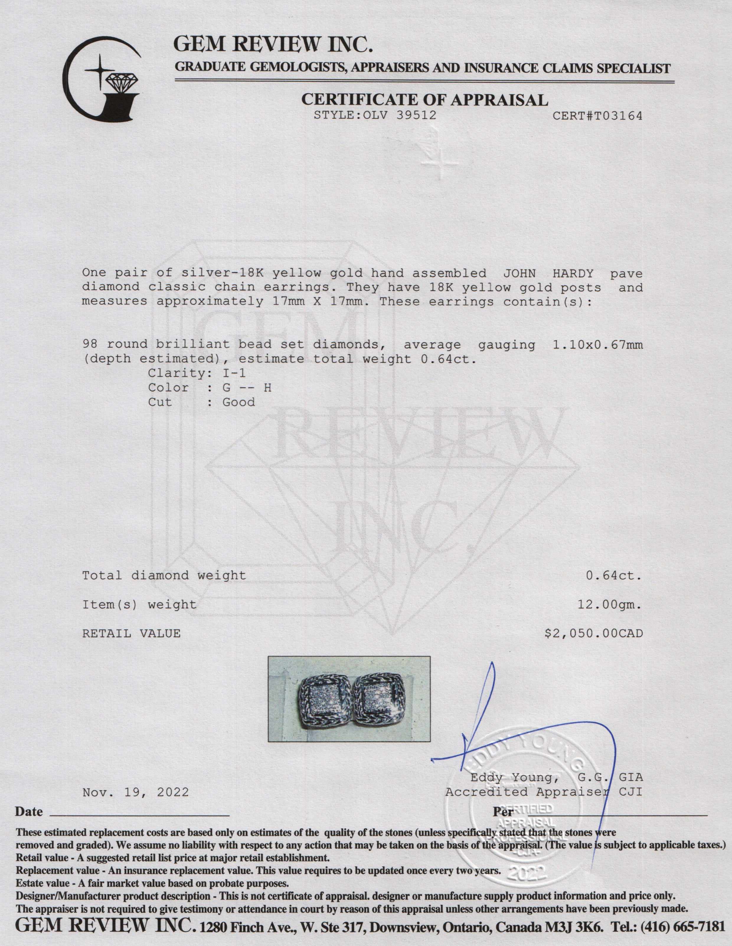 John Hardy Pave Diamond Classic Chain Earrings