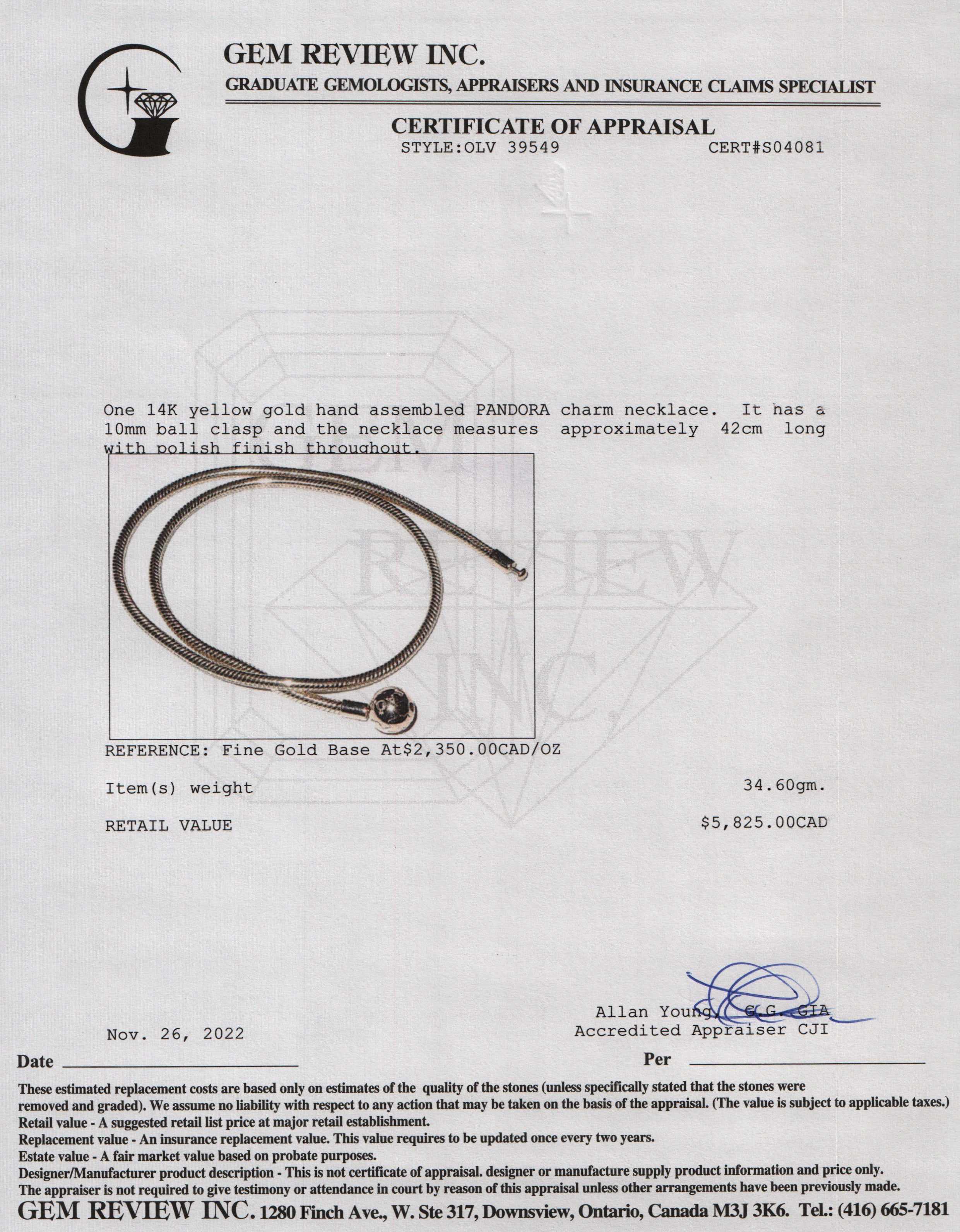 Pandora 14k Gold Charm Necklace