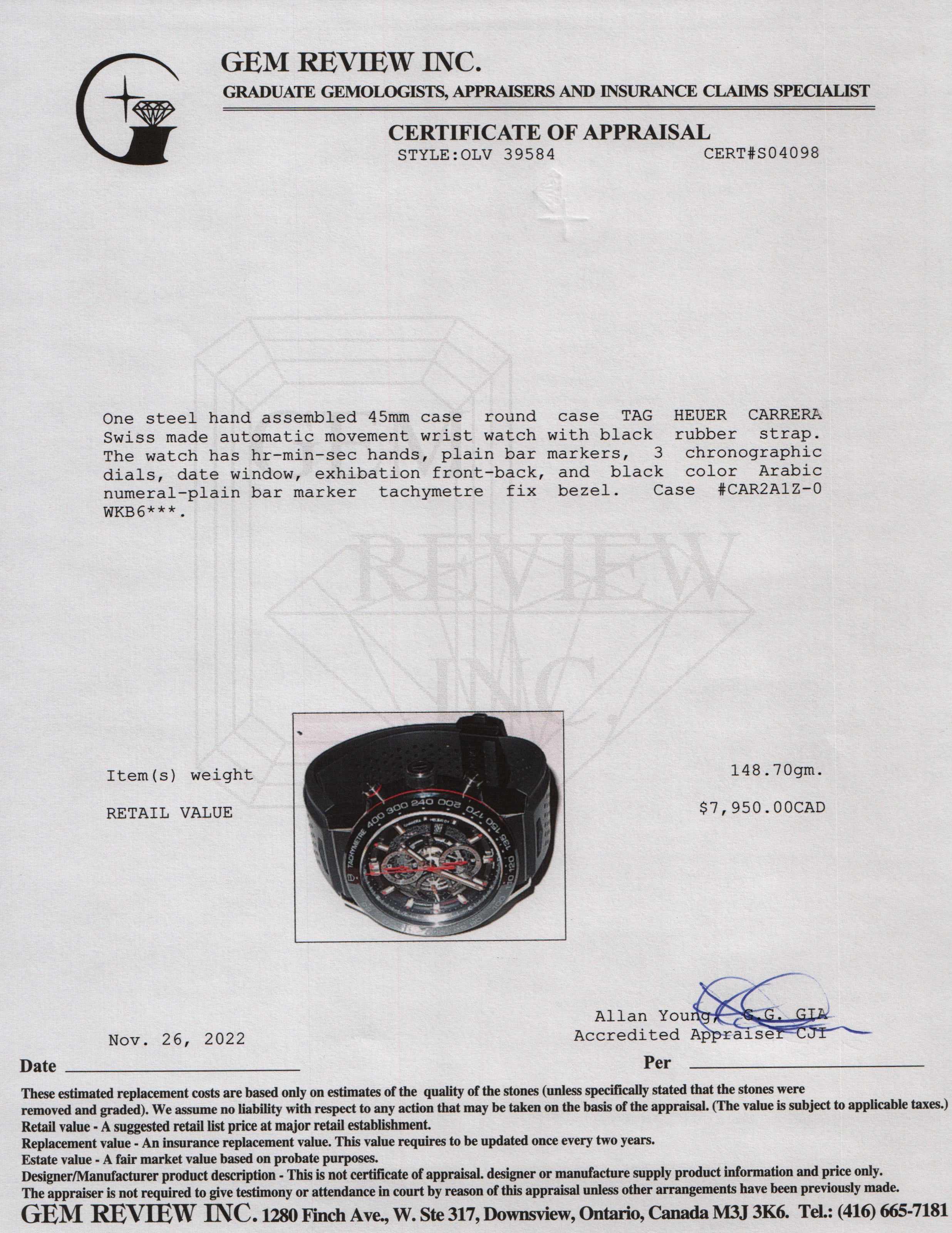 Tag Heuer Carrera Automatic Chronograph Watch