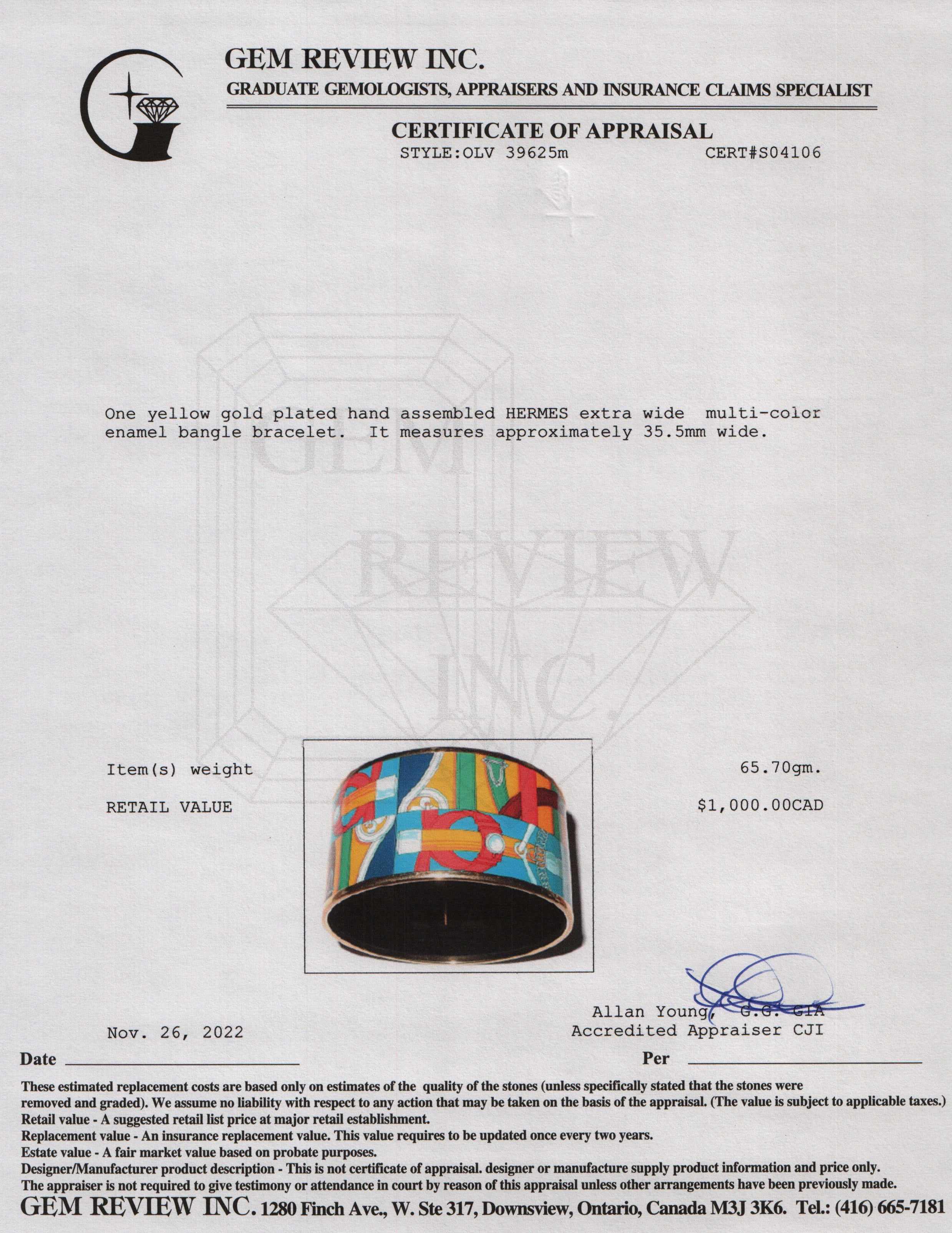 Hermes Extra Wide Enamel Bangle Bracelet