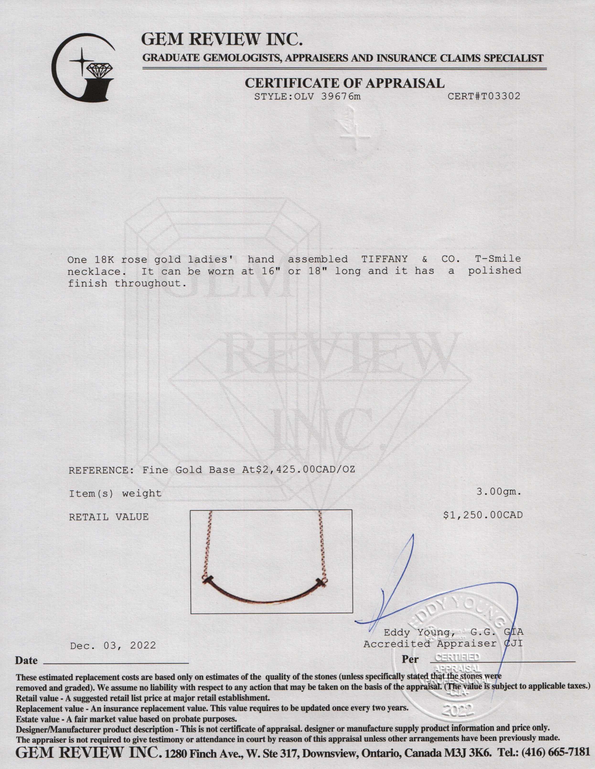 Tiffany & Co. 18k Rose Gold T Smile Pendant Necklace, Small