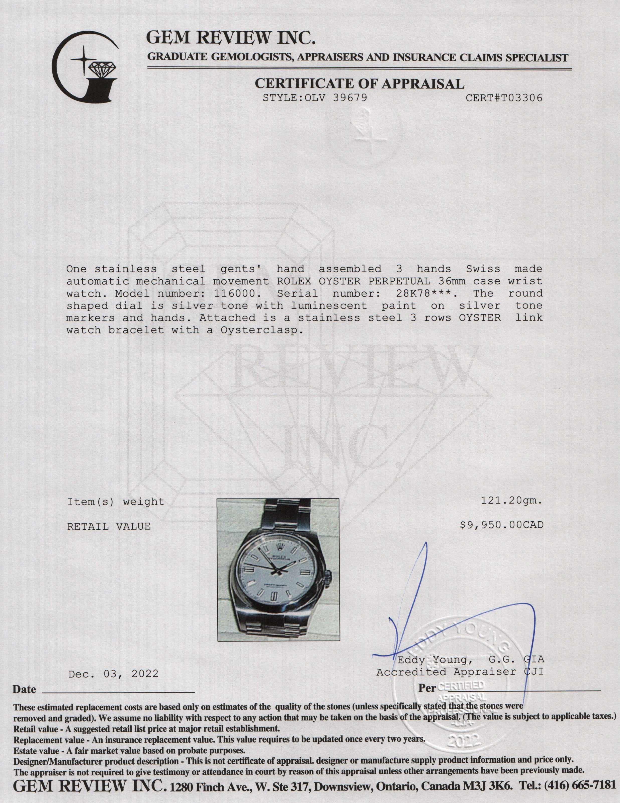 Rolex 2020 Oyster Perpetual 36 mm Watch w/ Box & Papers