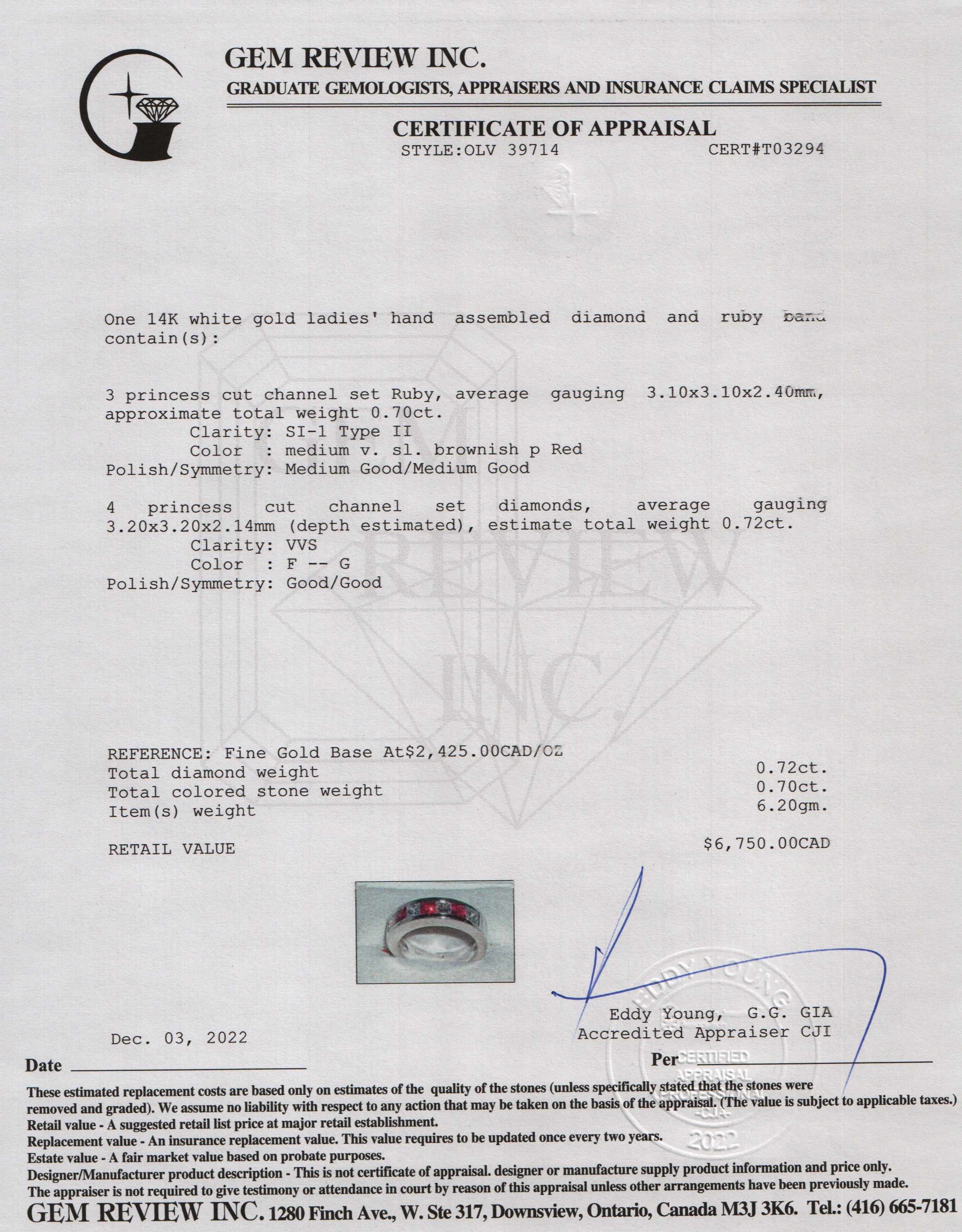 14k White Gold Princess Cut Ruby & Diamond Band Ring