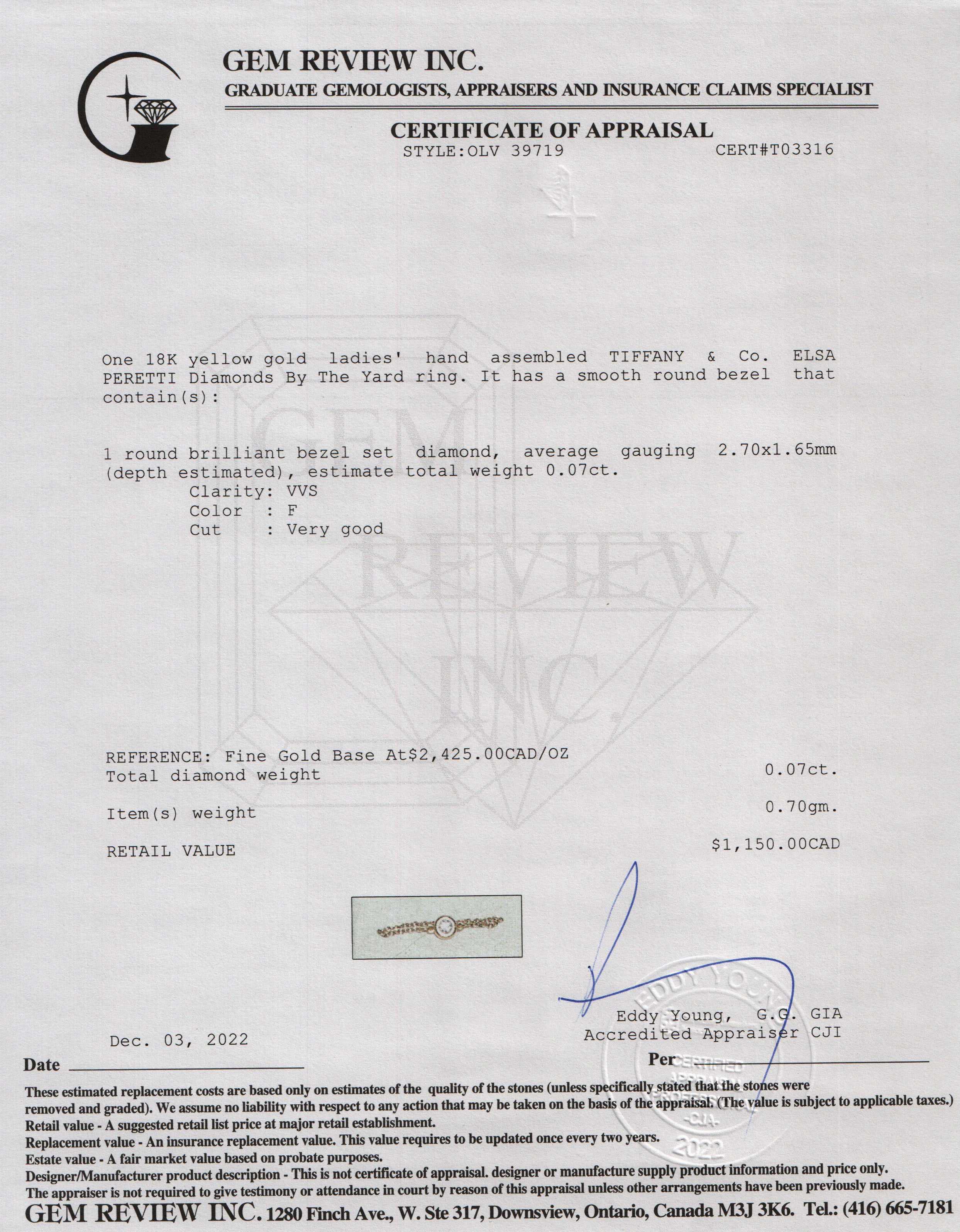 Tiffany & Co. Elsa Peretti 18k Gold Diamonds By The Yard Ring