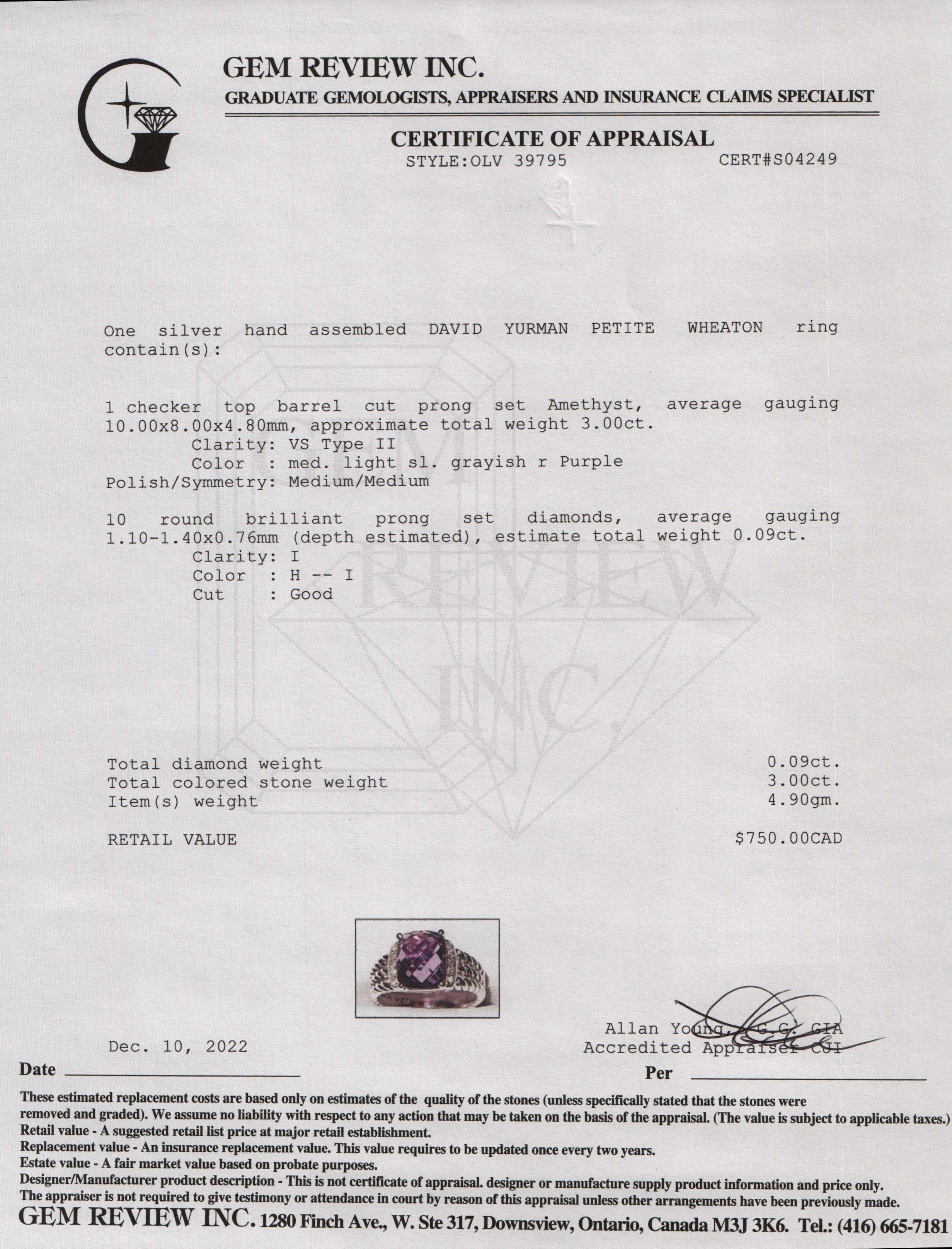 David Yurman Petite Wheaton Ring with Amethyst & Diamonds