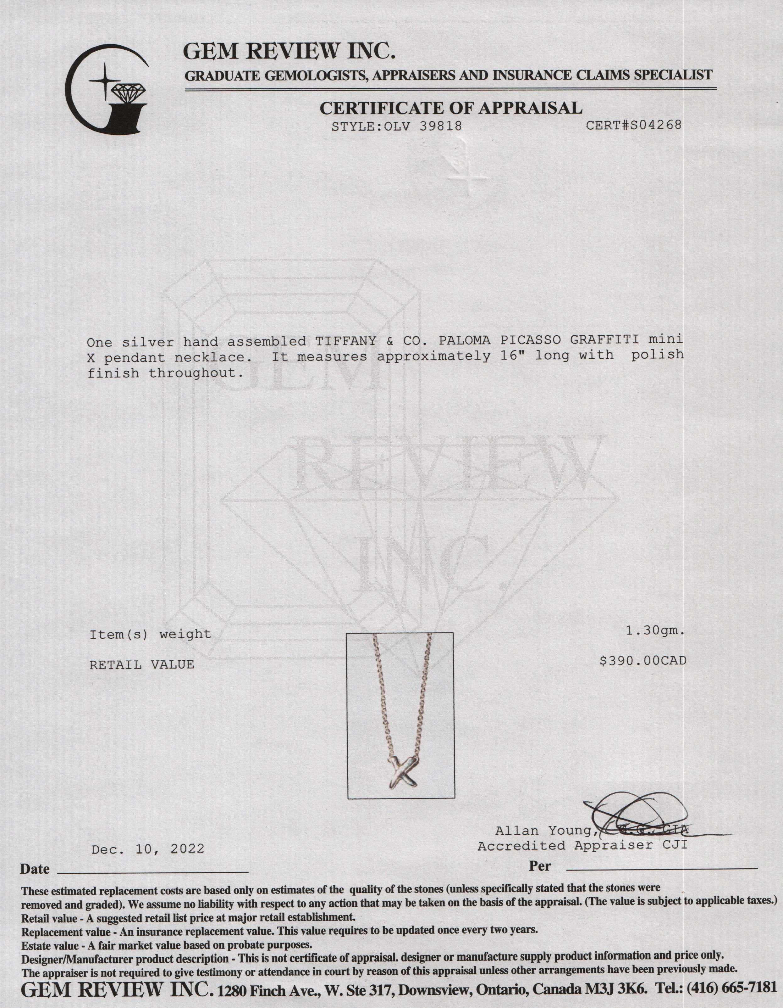 Tiffany & Co. Paloma Picasso Graffiti Mini X Pendant Necklace