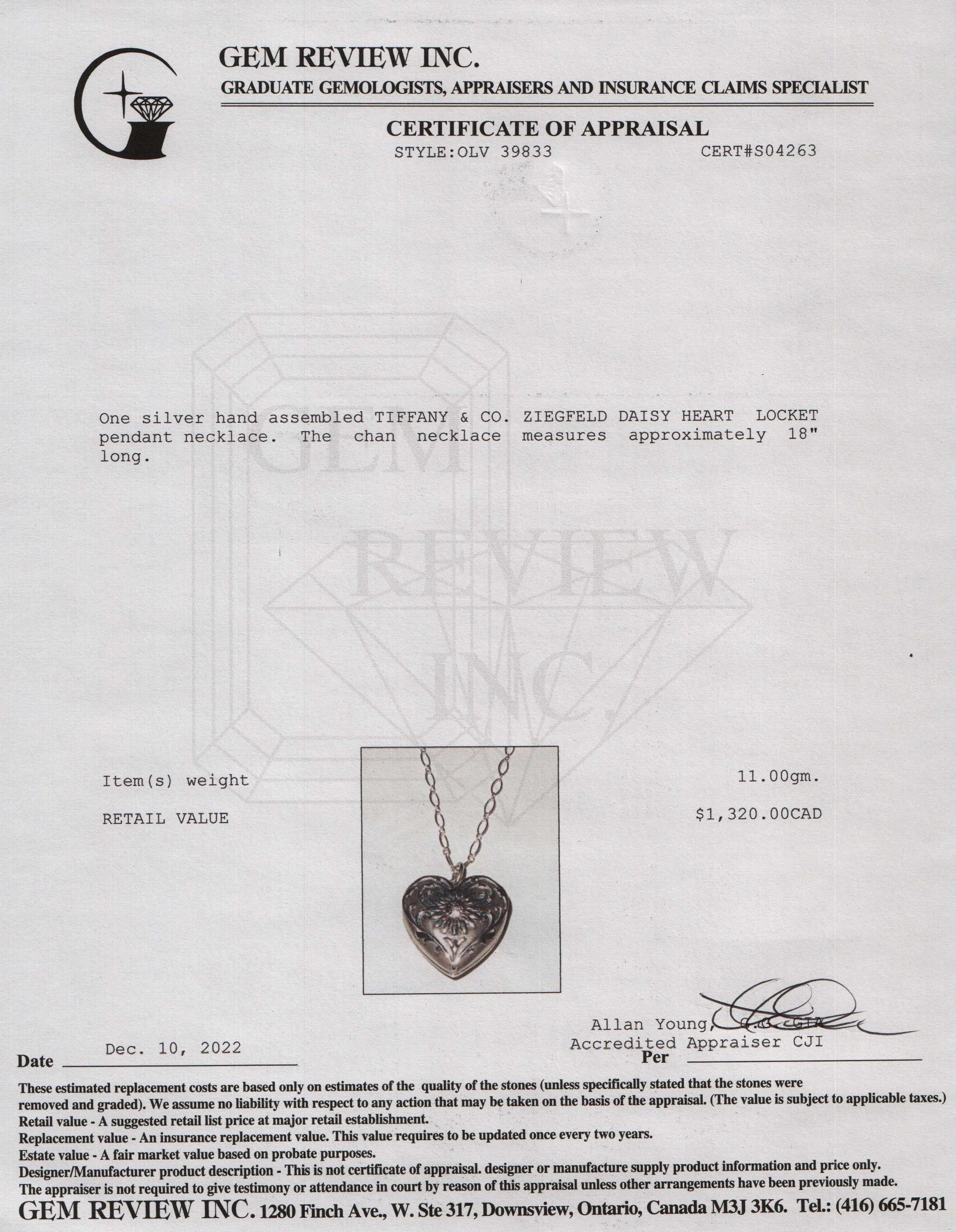 Tiffany & Co. Ziegfeld Daisy Heart Locket Pendant Necklace