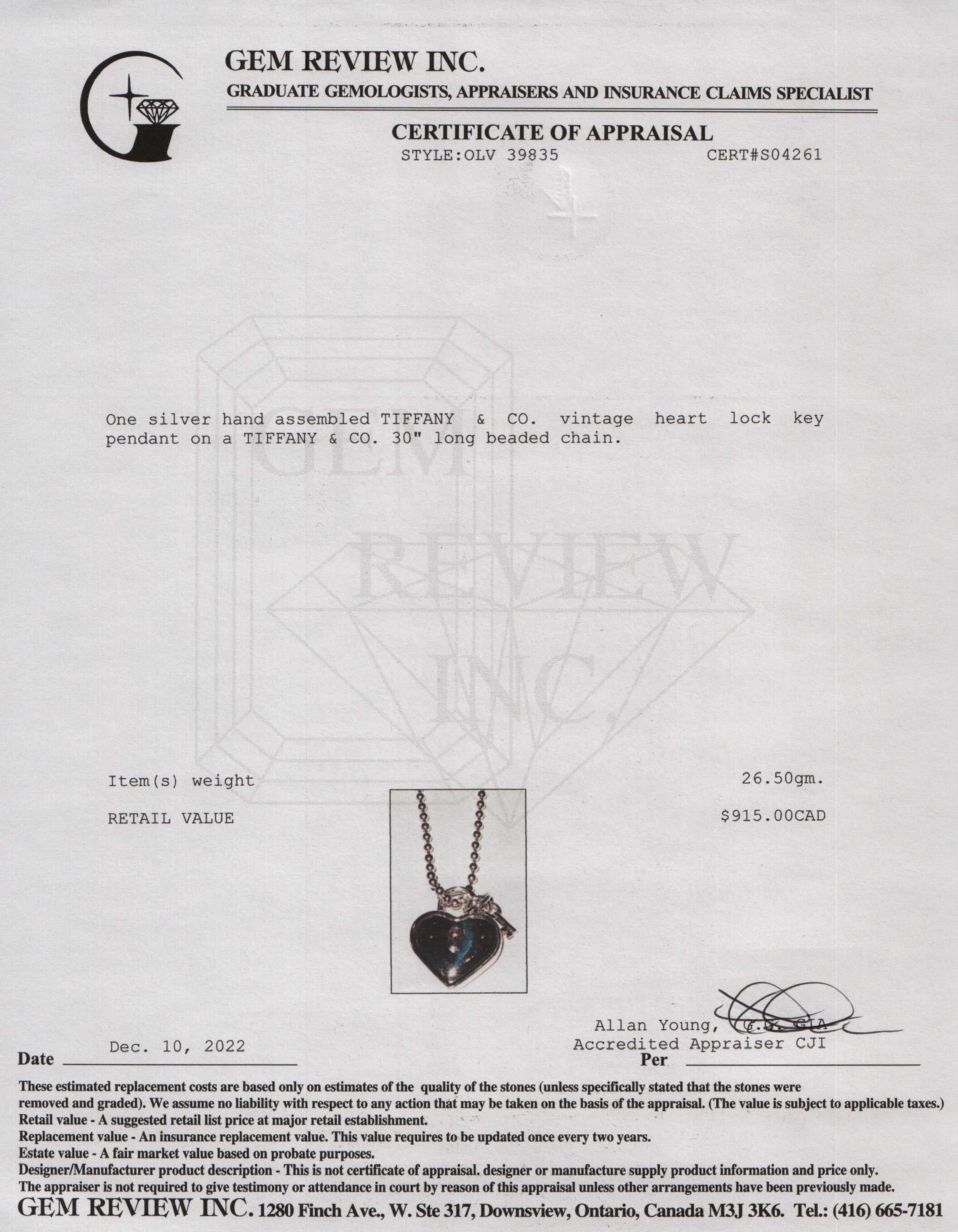 Tiffany & Co. Vintage Heart Lock & Key Pendant Necklace