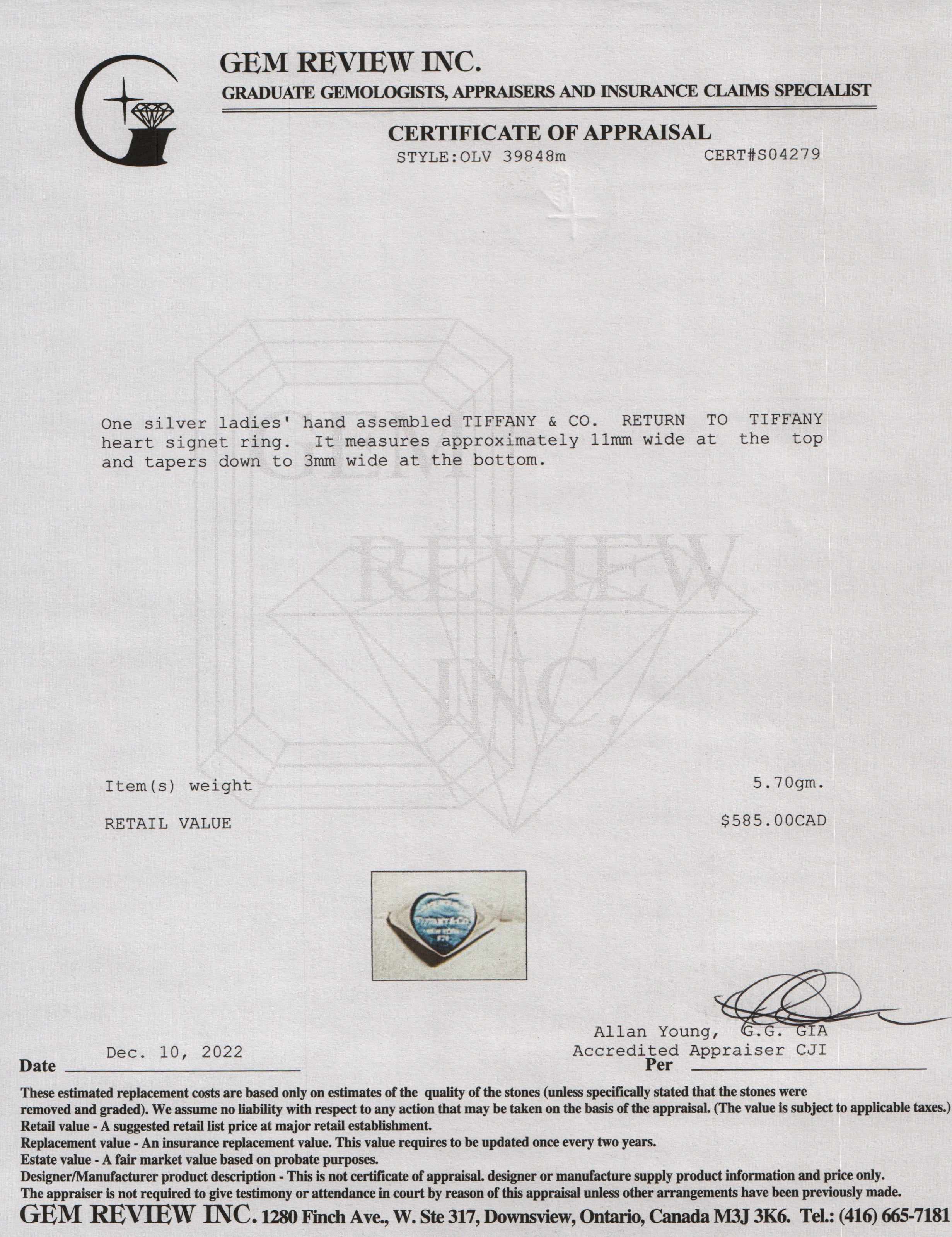 Tiffany & Co. Return to Tiffany Heart Signet Ring