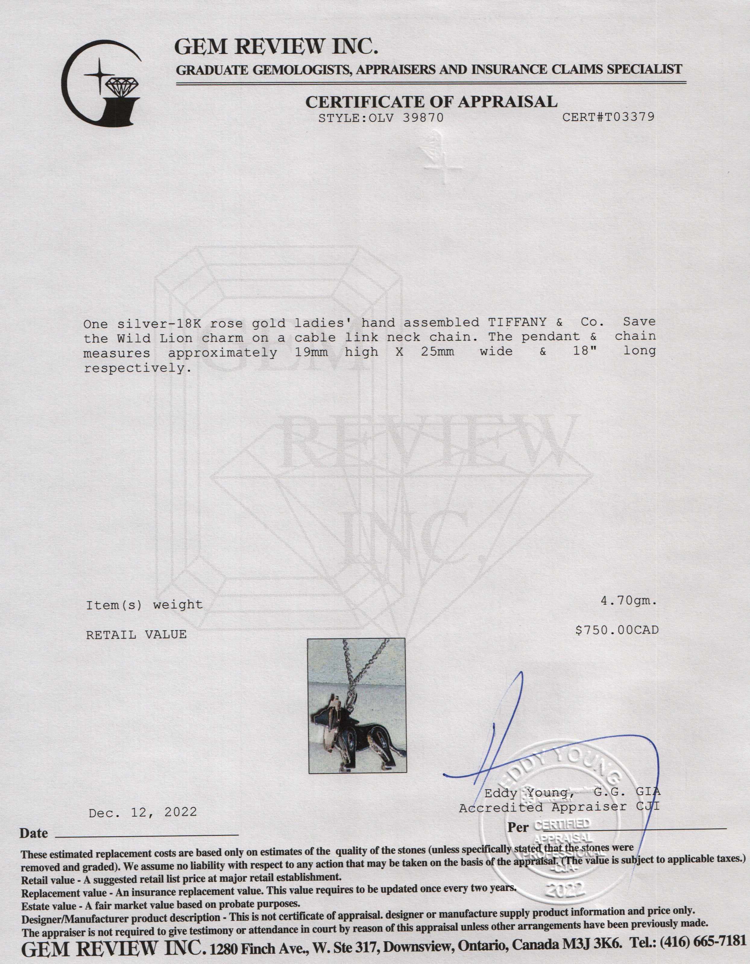 Tiffany & Co. Two-Tone Save the Wild Lion Charm Necklace