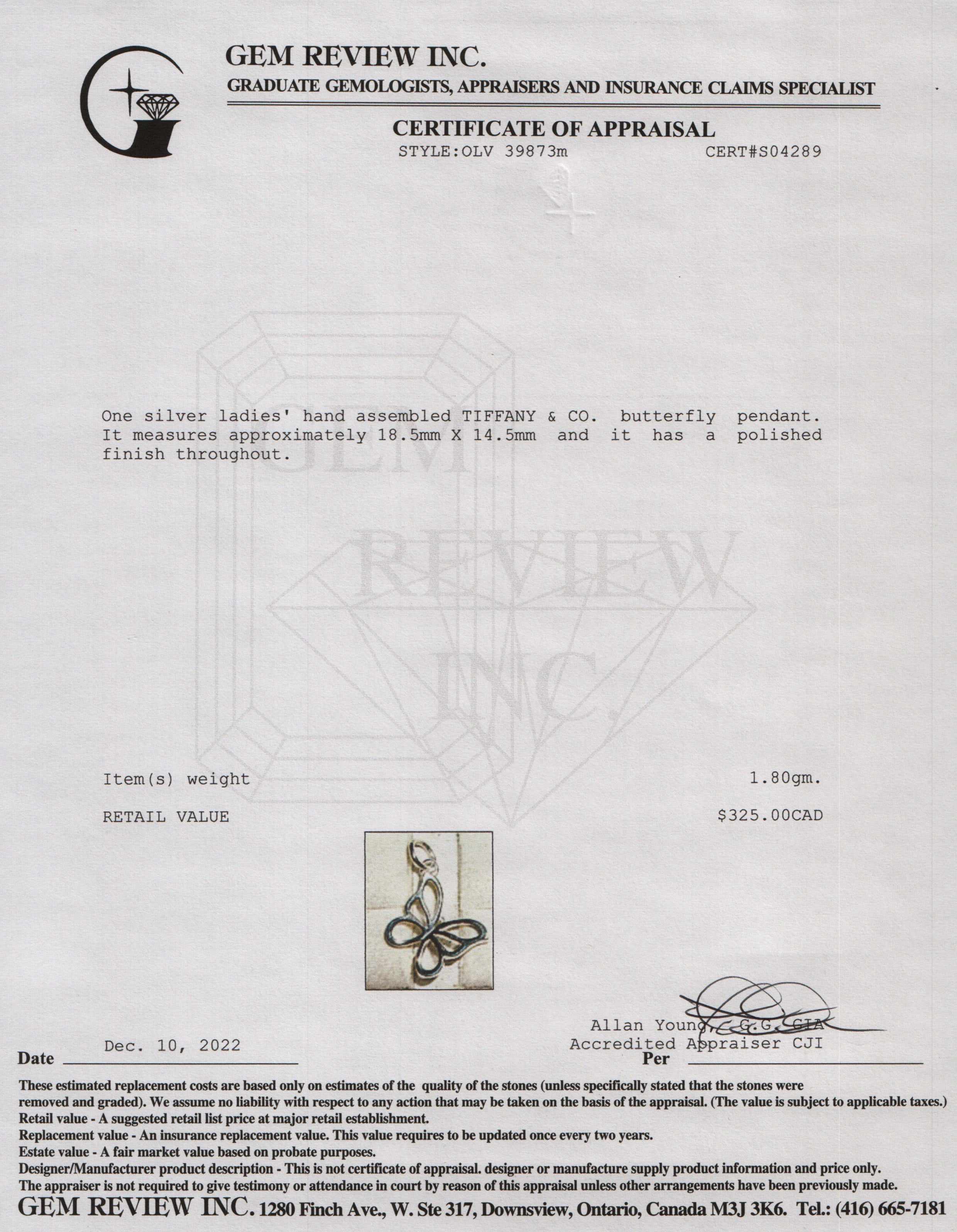 Tiffany & Co. Butterfly Pendant