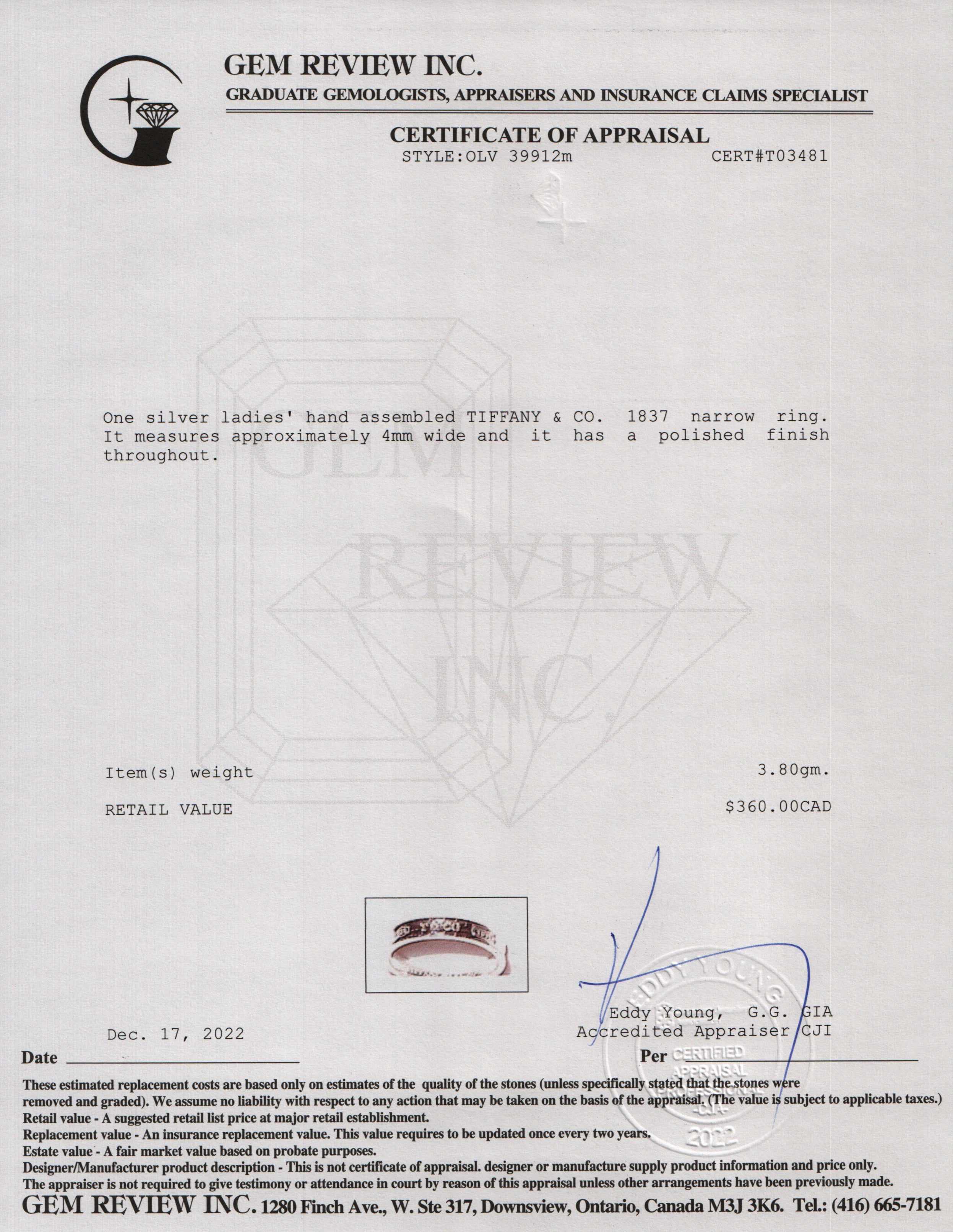 Tiffany & Co. 1837 Narrow Ring