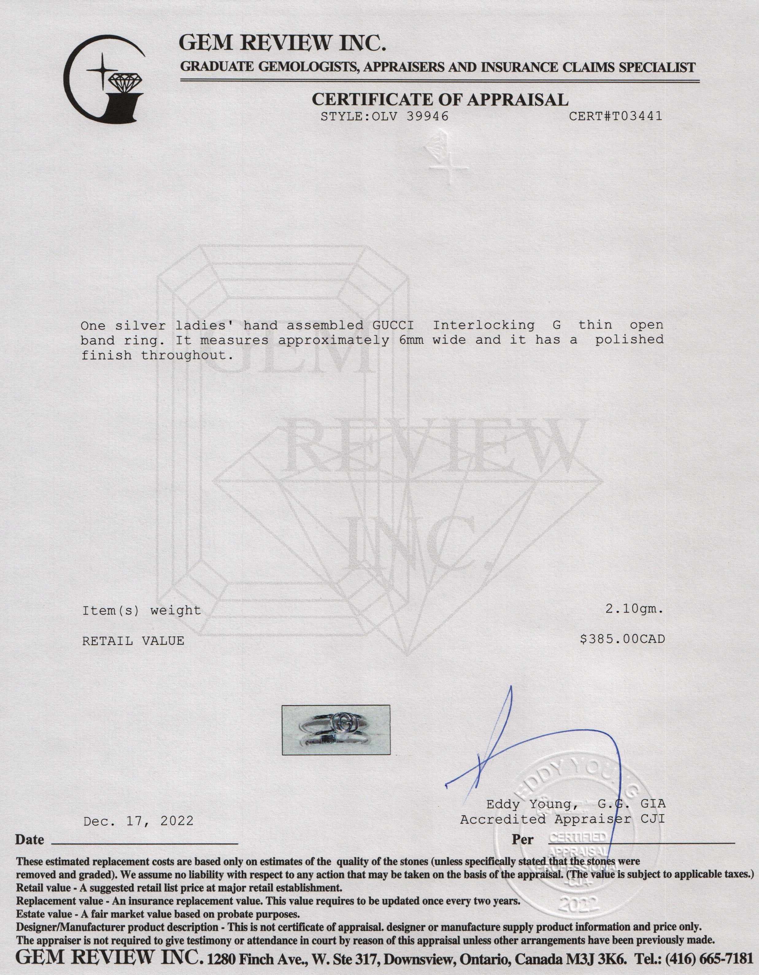 Gucci Interlocking G Thin Open Band Ring