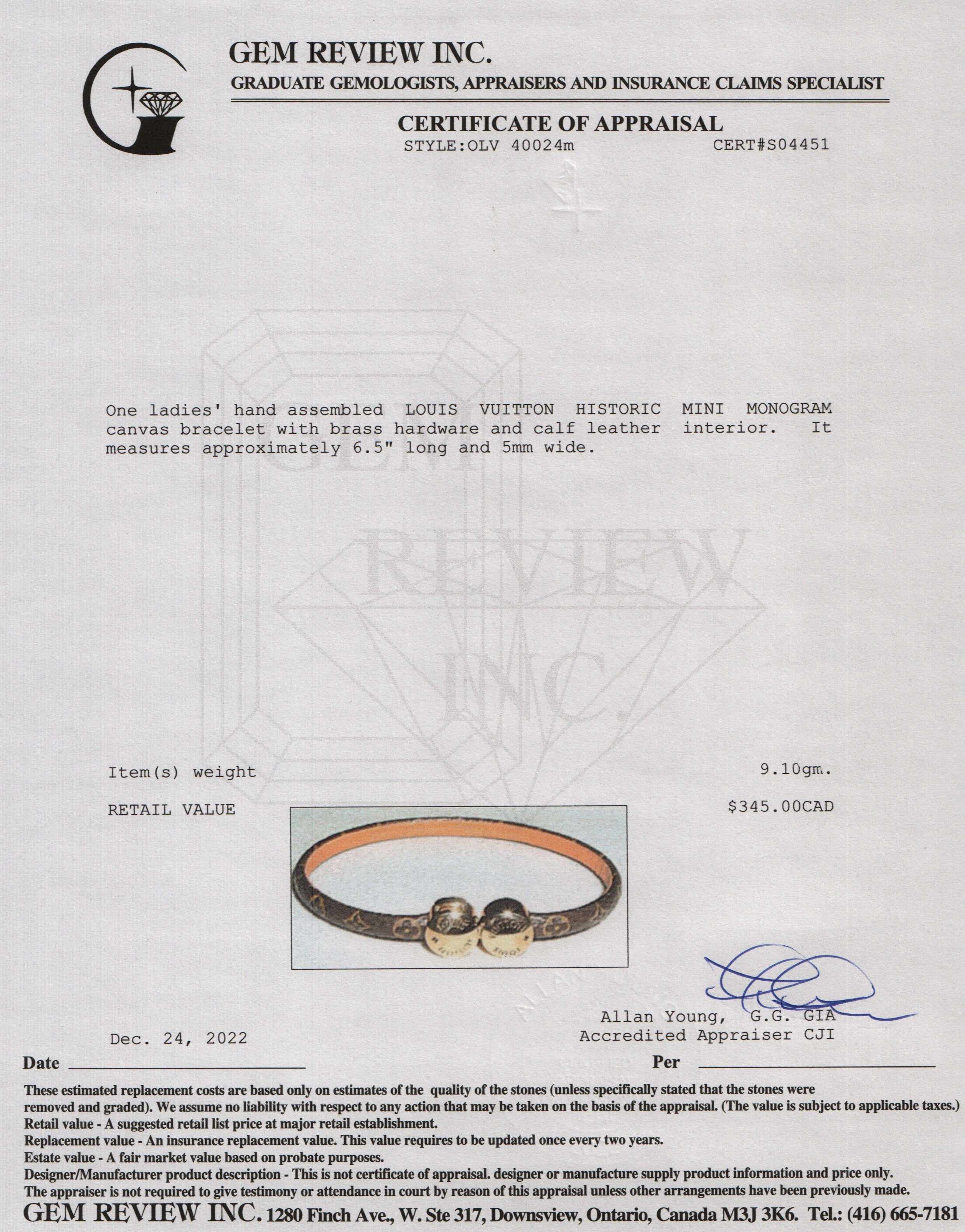 Louis Vuitton Historic Mini Monogram Bracelet w/ Box