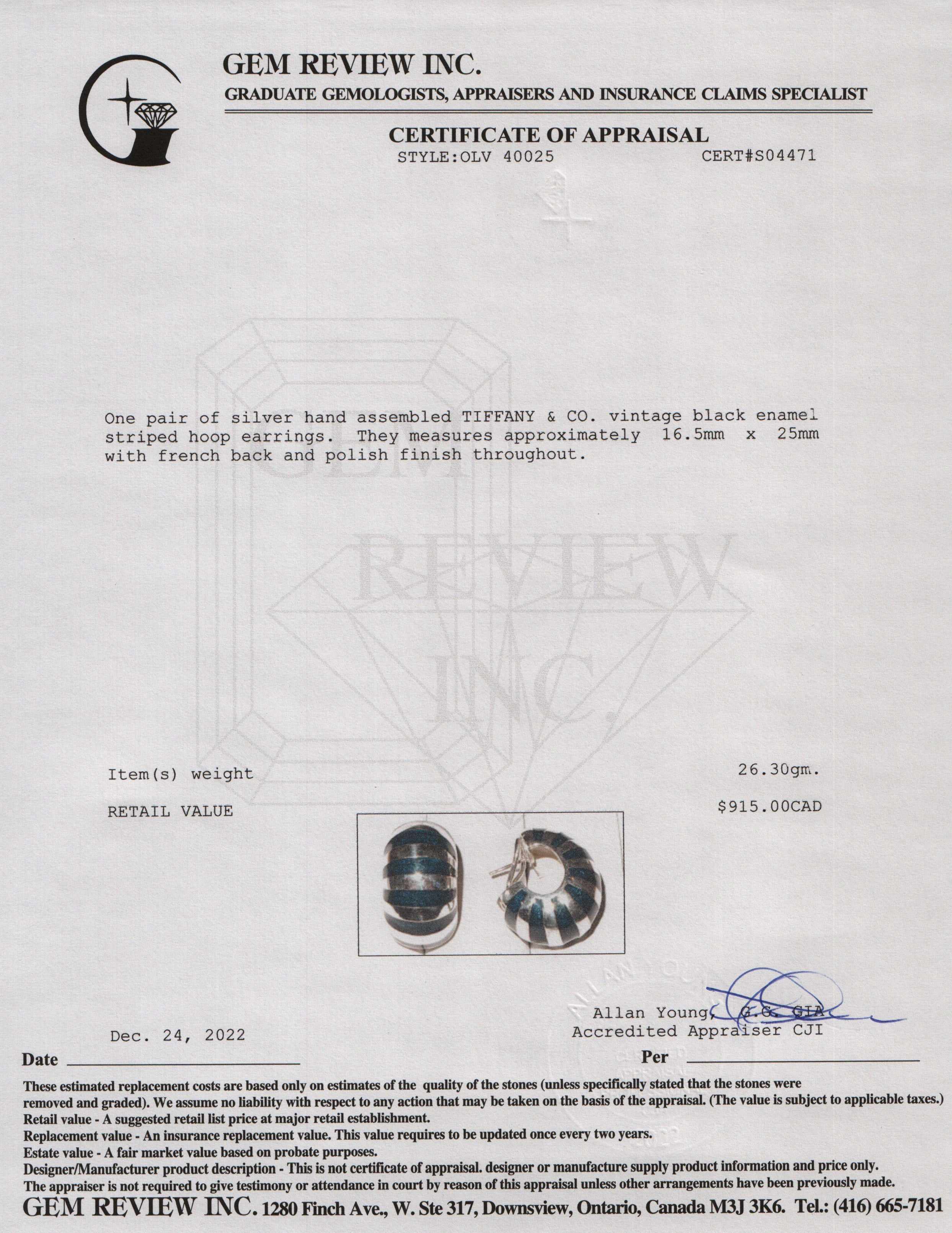 Tiffany & Co. Vintage Enamel Striped Hoop Earrings