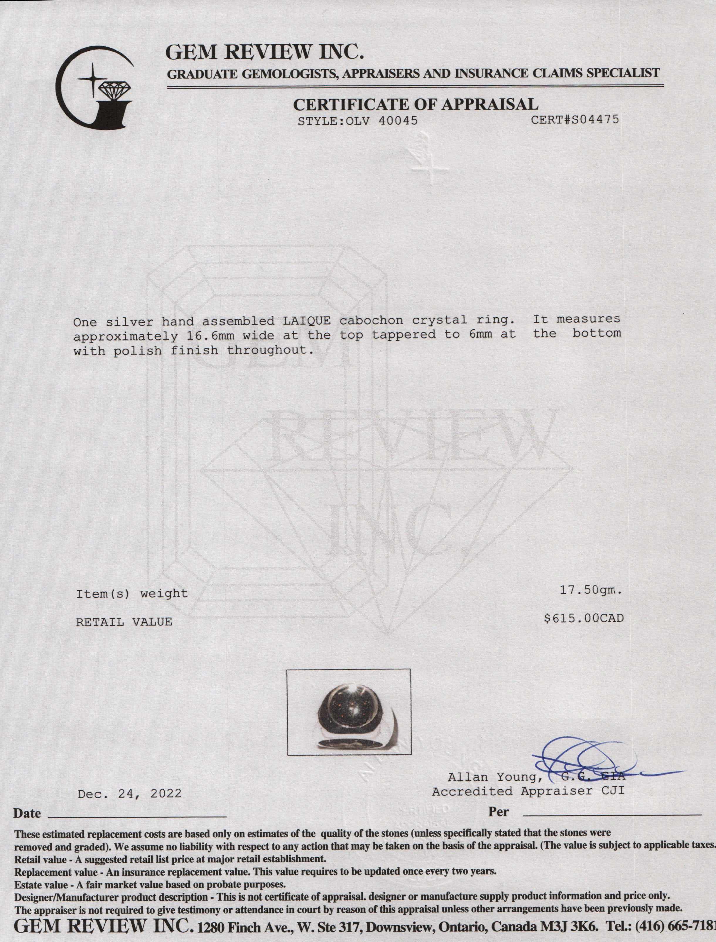 Lalique Cabochon Crystal Ring