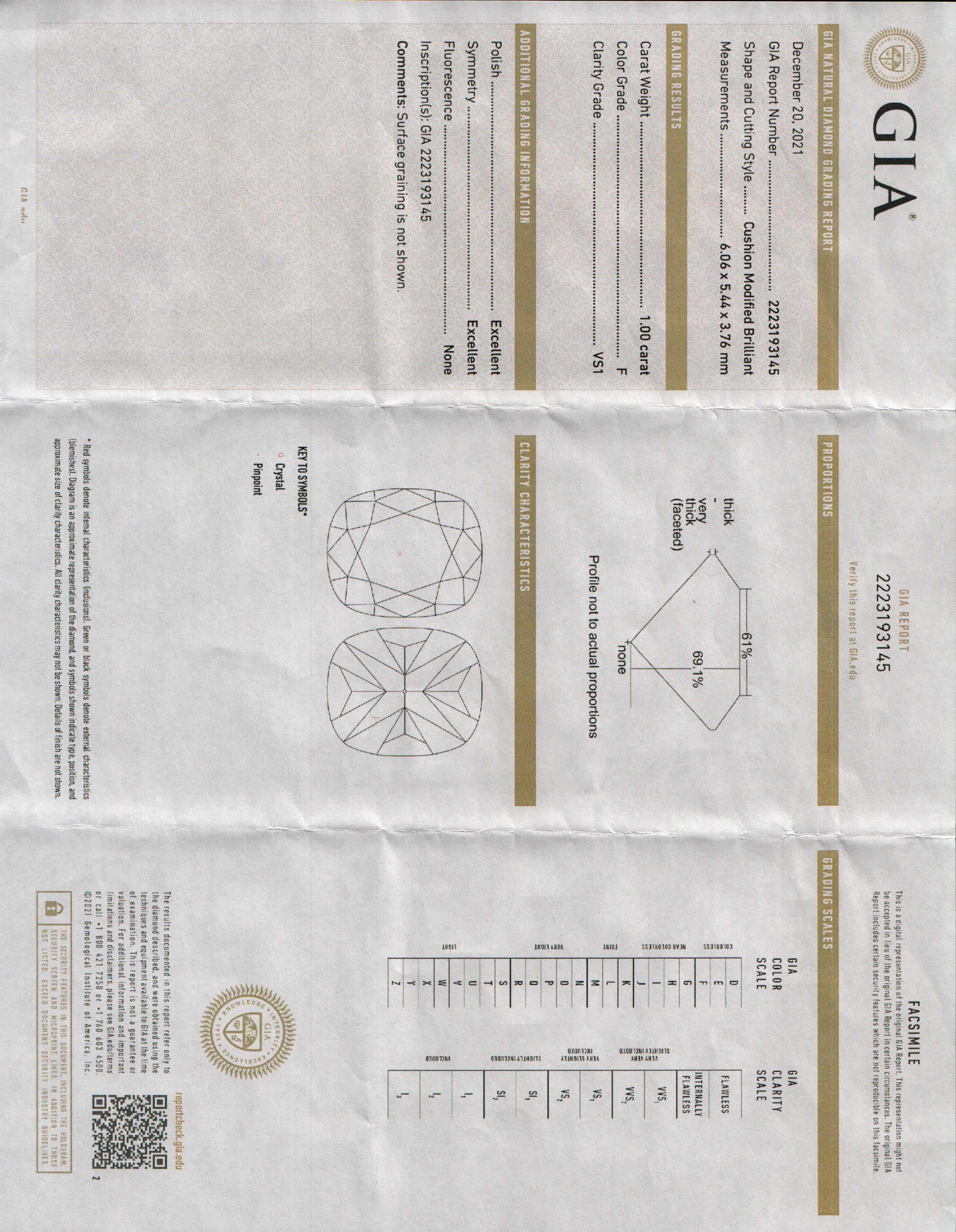 Platinum 1.00 ct. Diamond Engagement Ring w/ GIA Diamond Certificate