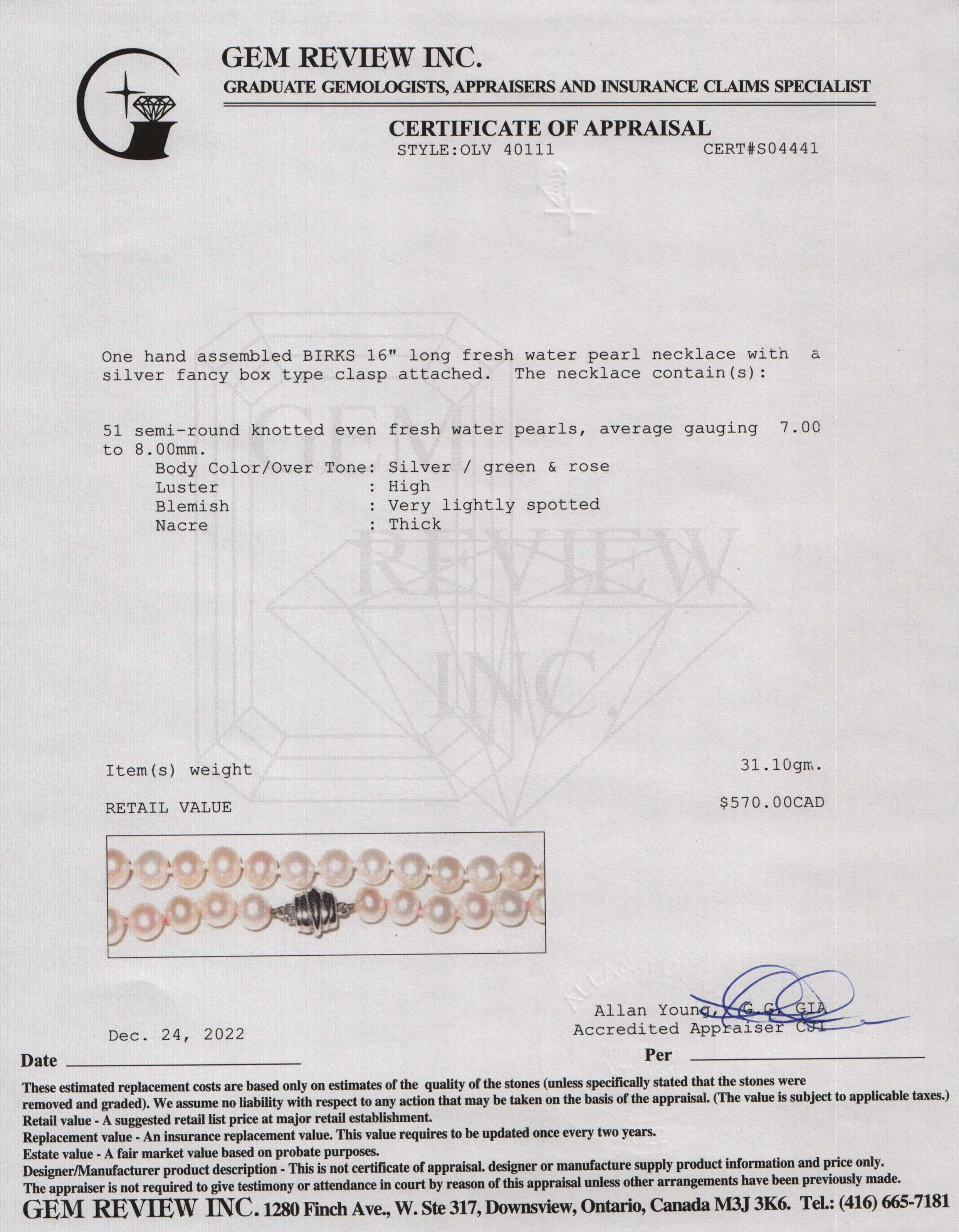 Birks Fresh Water Pearl Necklace