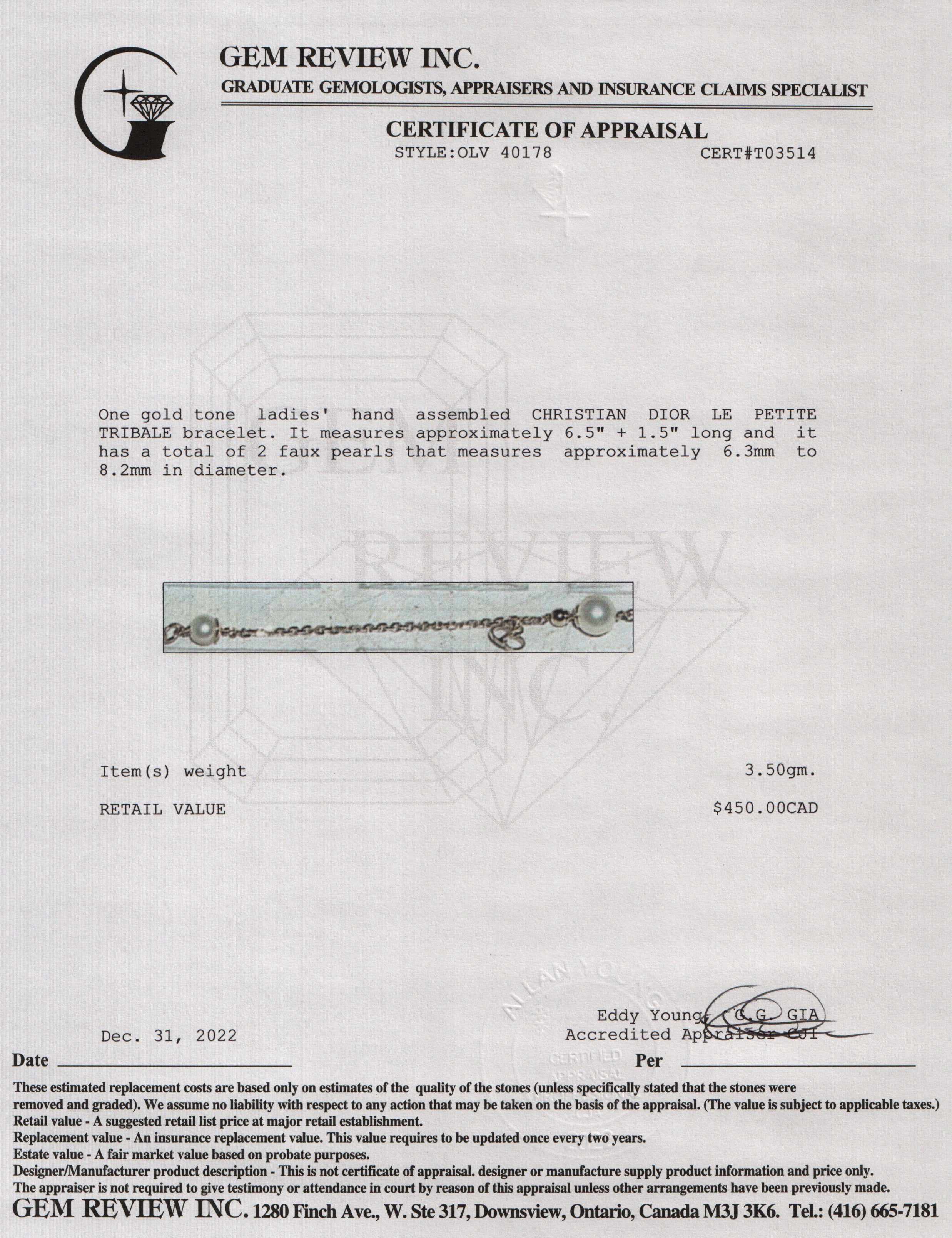 Christian Dior Faux Pearl 'La Petite Tribale' Charm Bracelet w/ Box