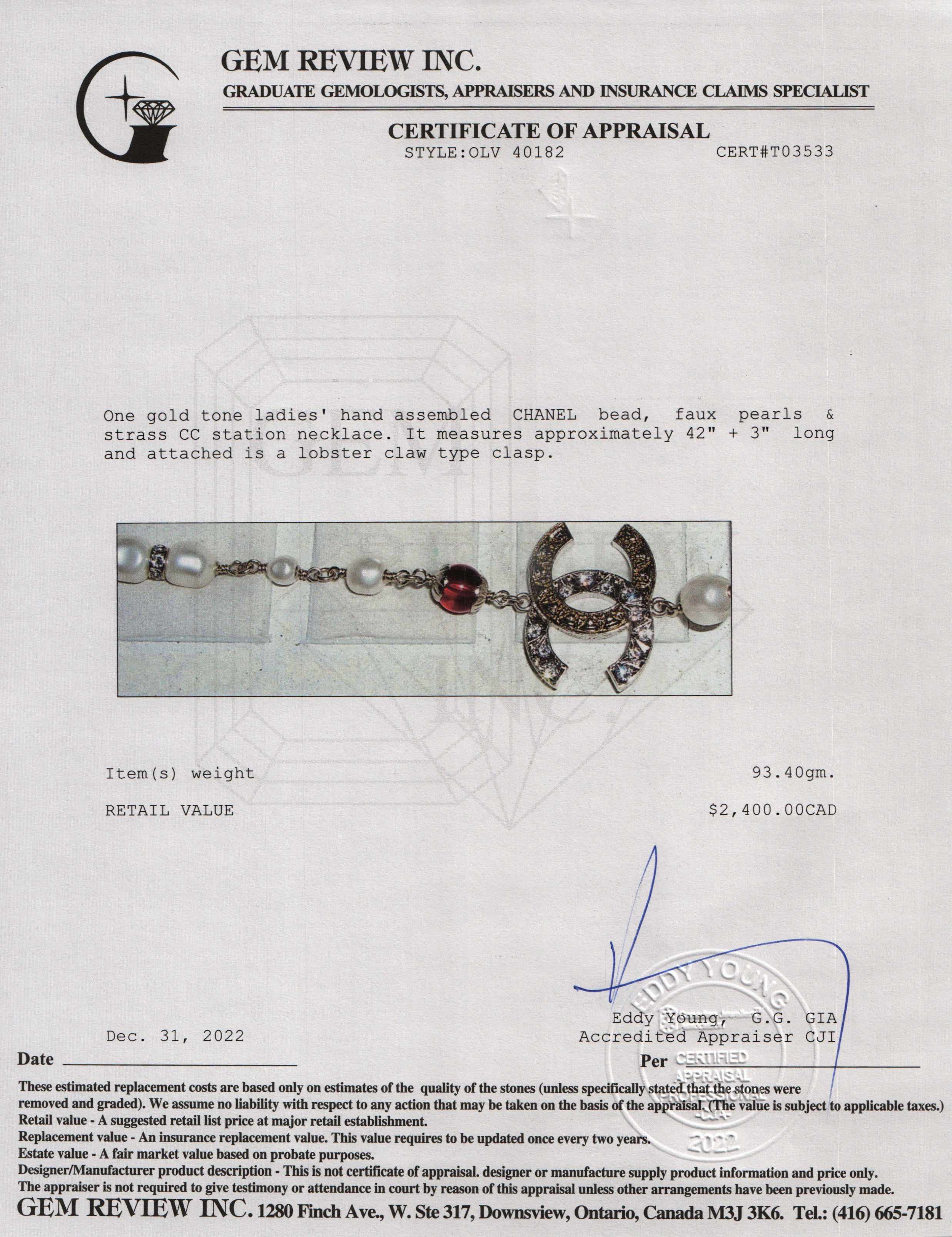 Chanel Bead, Faux Pearl & Strass CC Station Necklace w/ Box