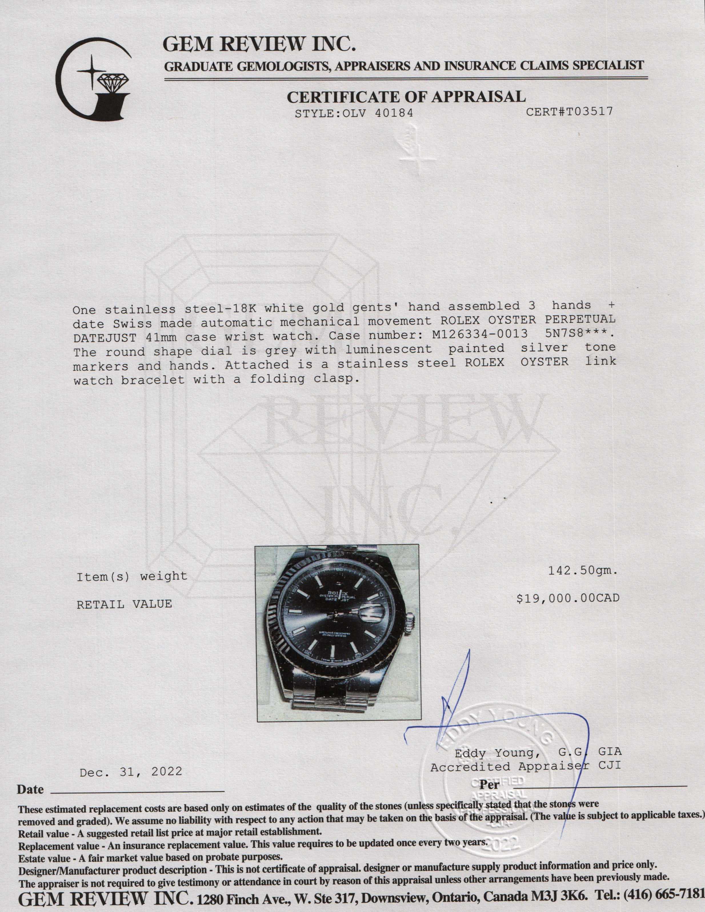 Rolex Oyster Perpetual Datejust 41 mm Watch w/ Box & Papers