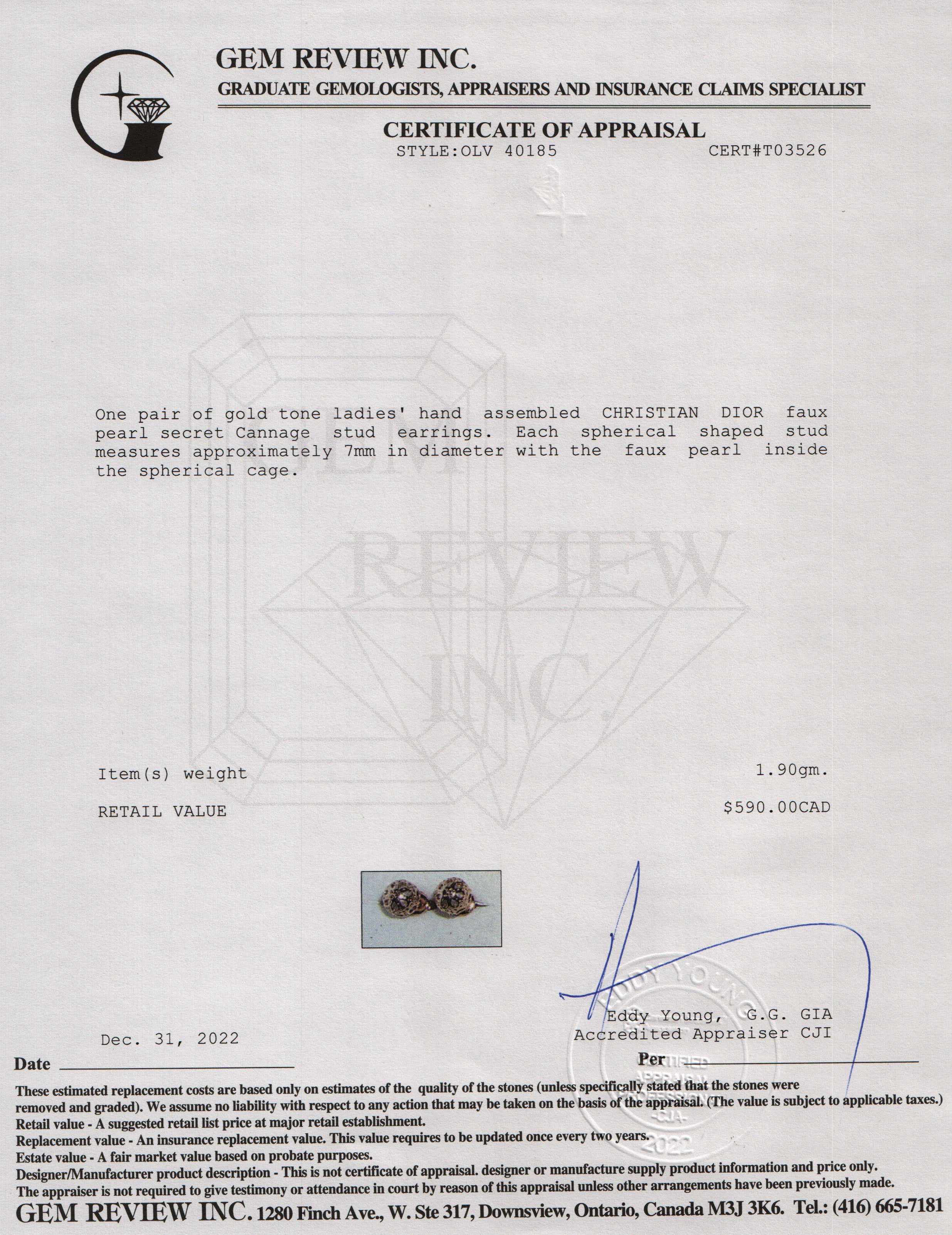 Christian Dior Faux Pearl Secret Cannage Stud Earrings w/ Box