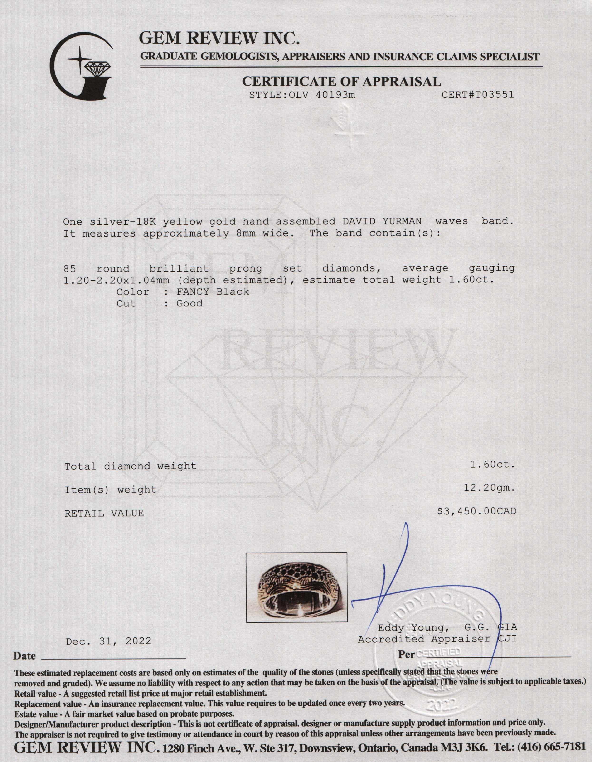 David Yurman Two-Tone Pave Black Diamond Waves Band Ring