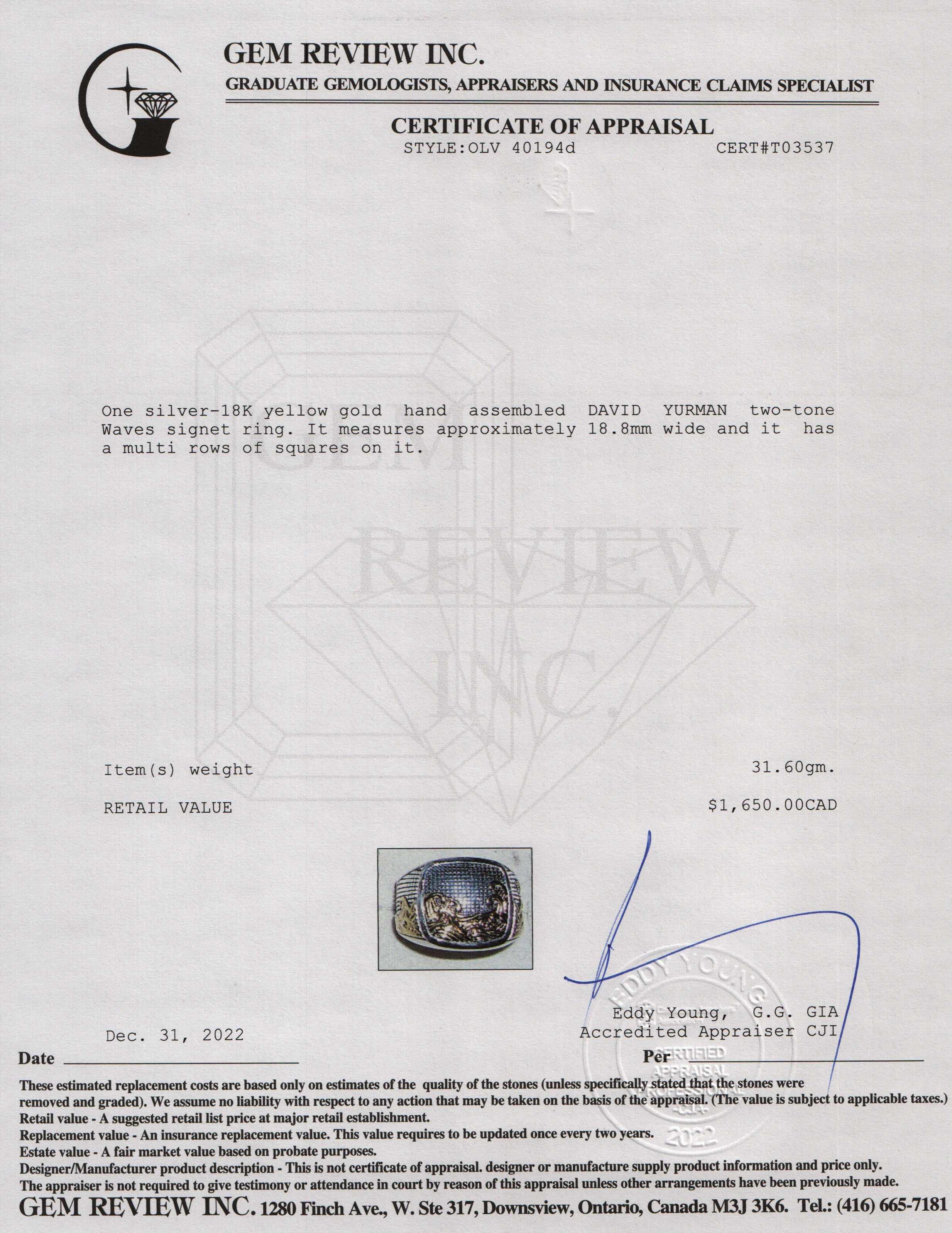 David Yurman Two-Tone Waves Signet Ring