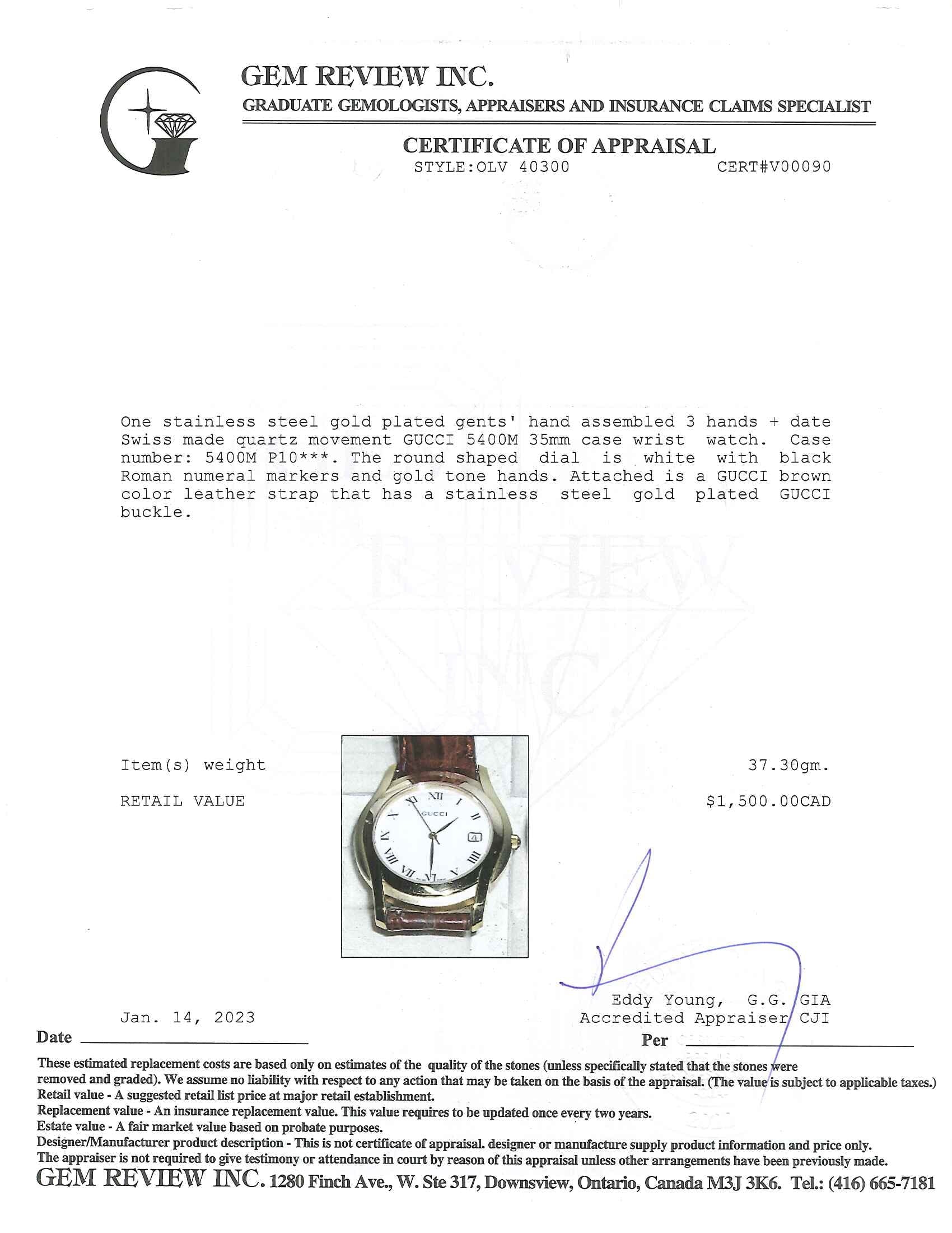 Gucci 5400M Series Watch w/ Box & Papers