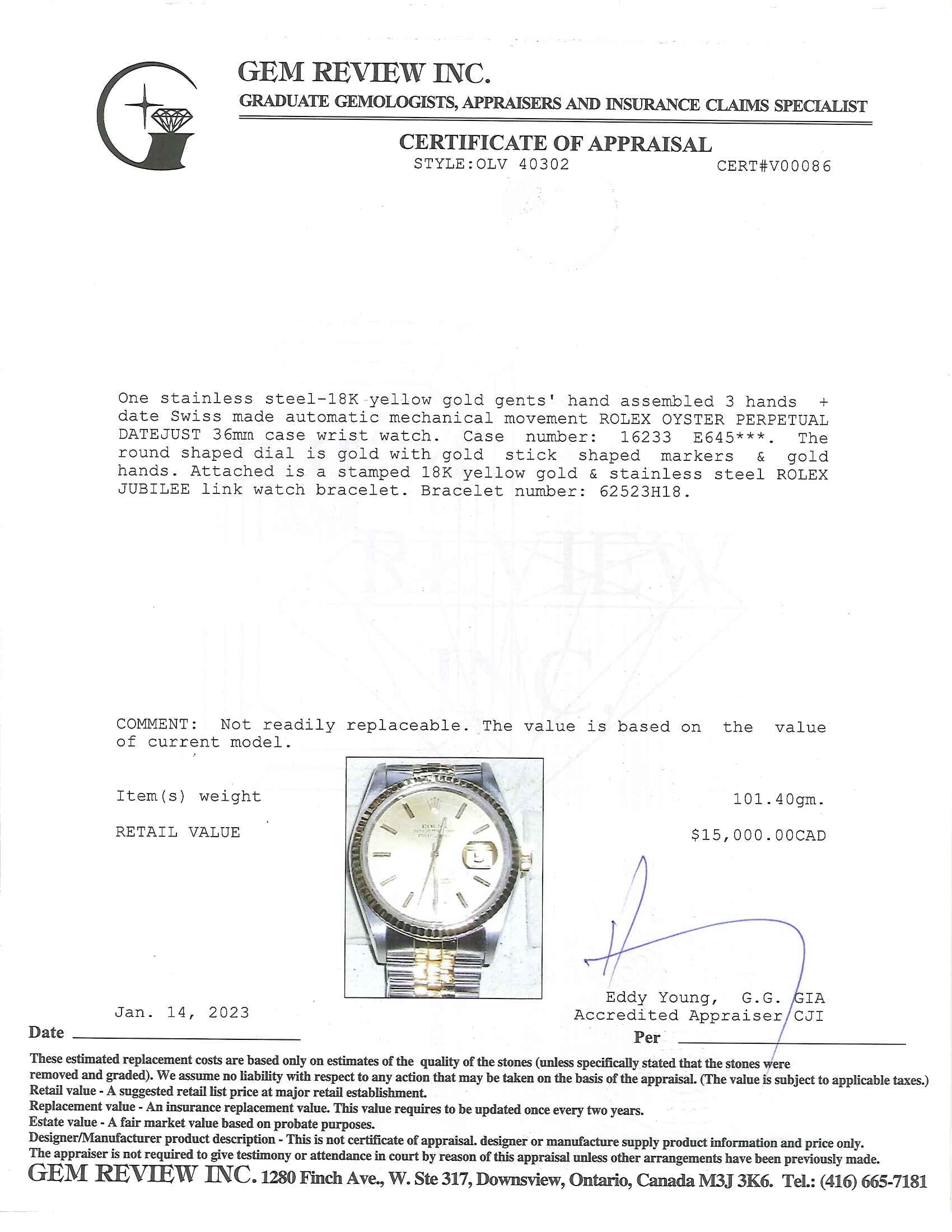 Rolex Two-Tone Datejust 36 mm Watch w/ Box & Papers