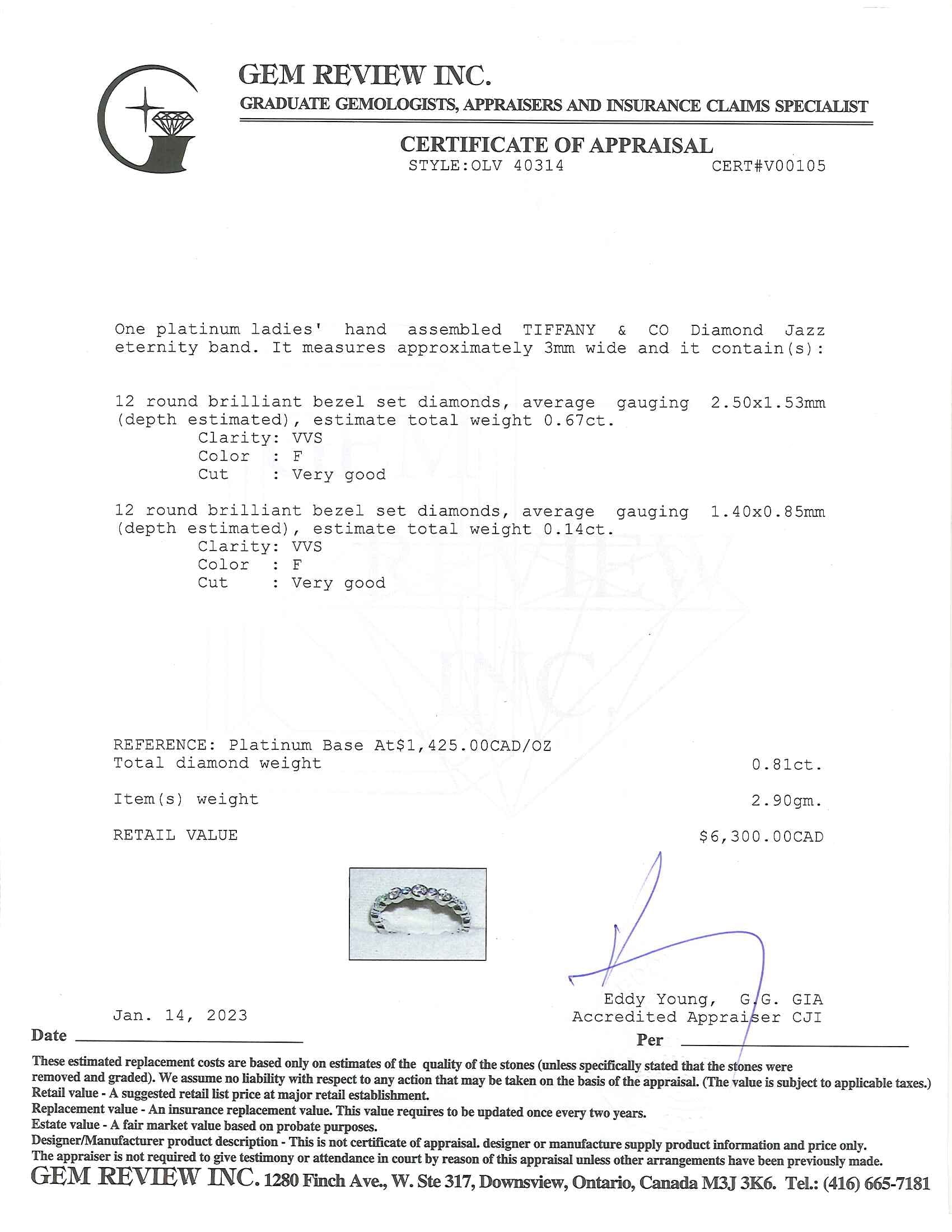 Tiffany & Co. Platinum Diamond Jazz Eternity Band Ring