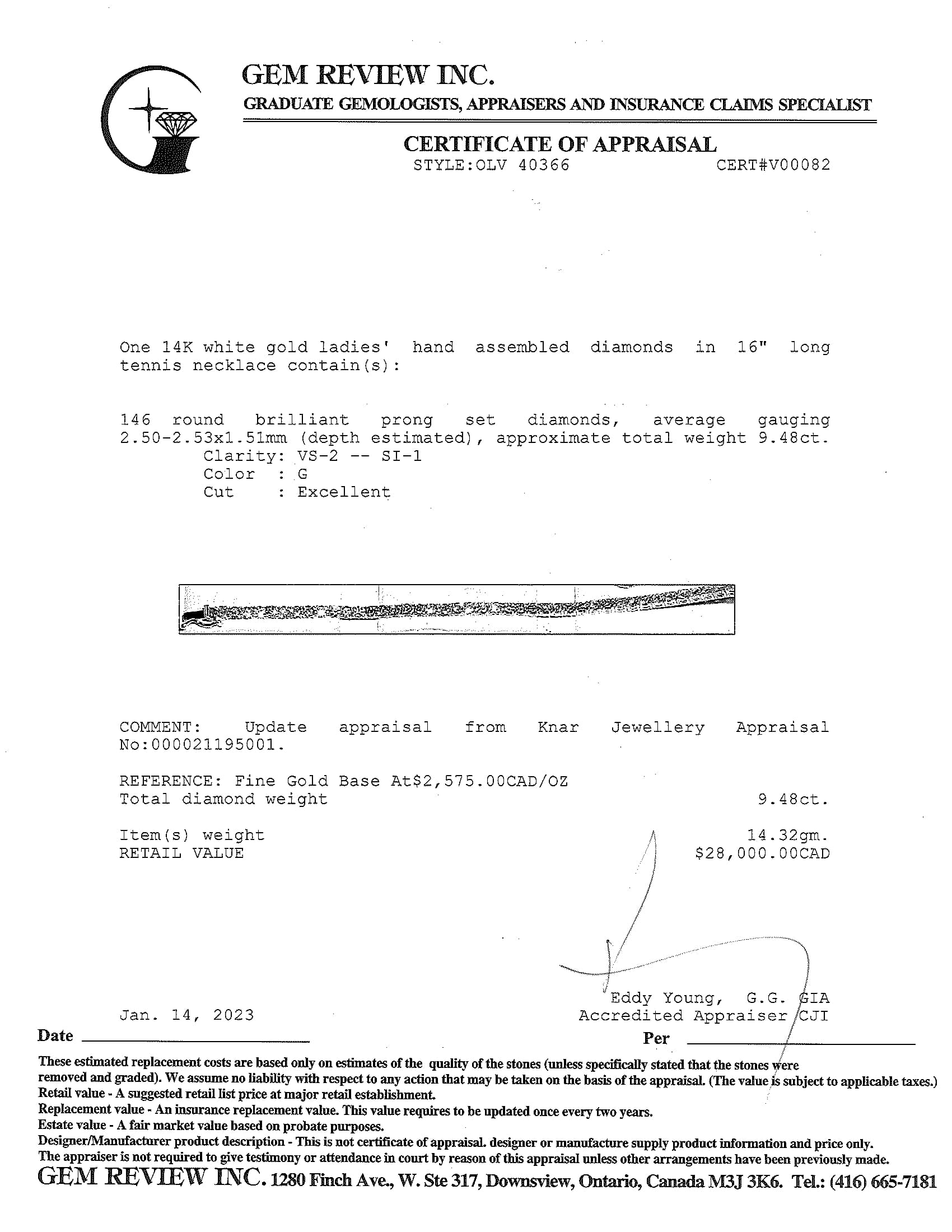 14k White Gold 9.48 tcw. Diamond Tennis Necklace