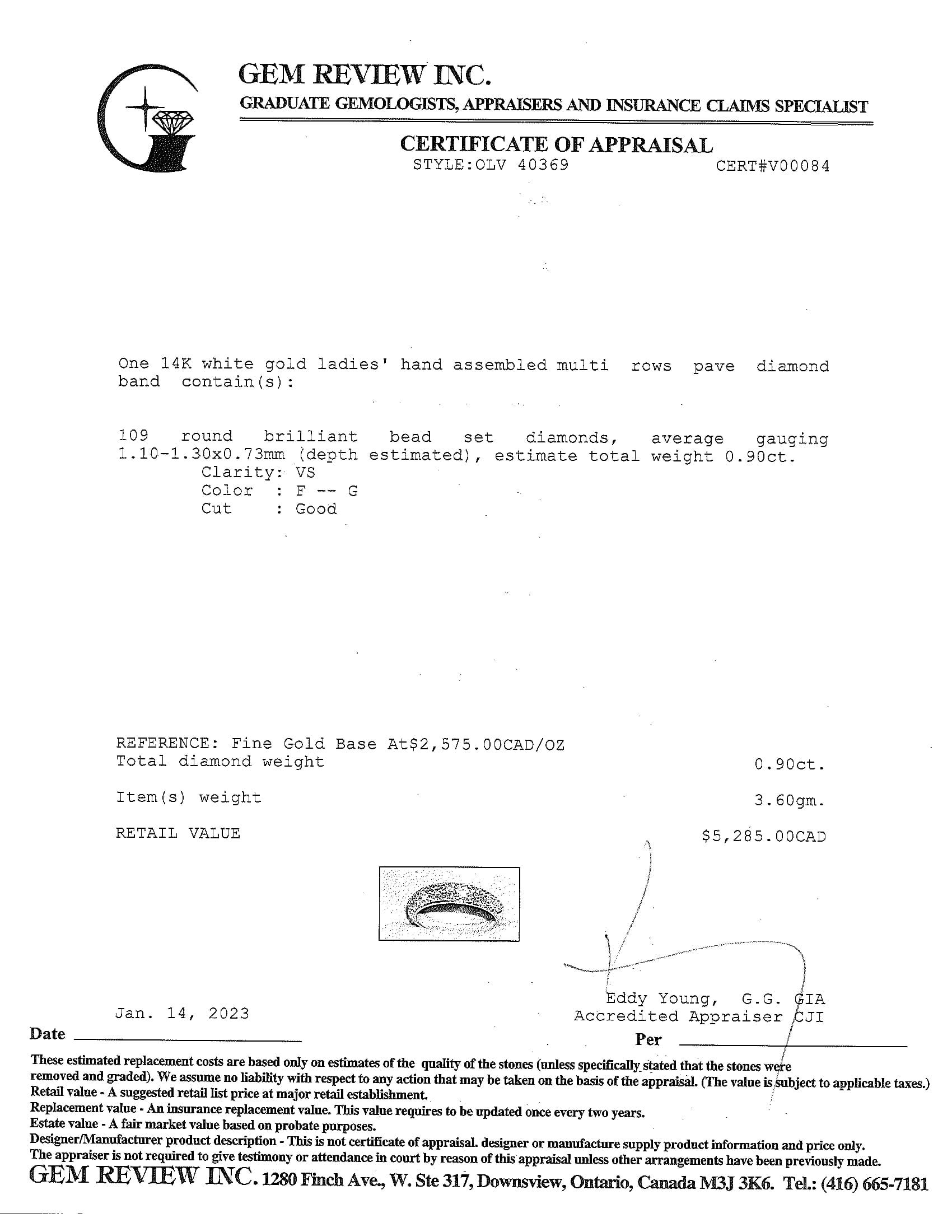 14k White Gold Pave Diamond Band Ring