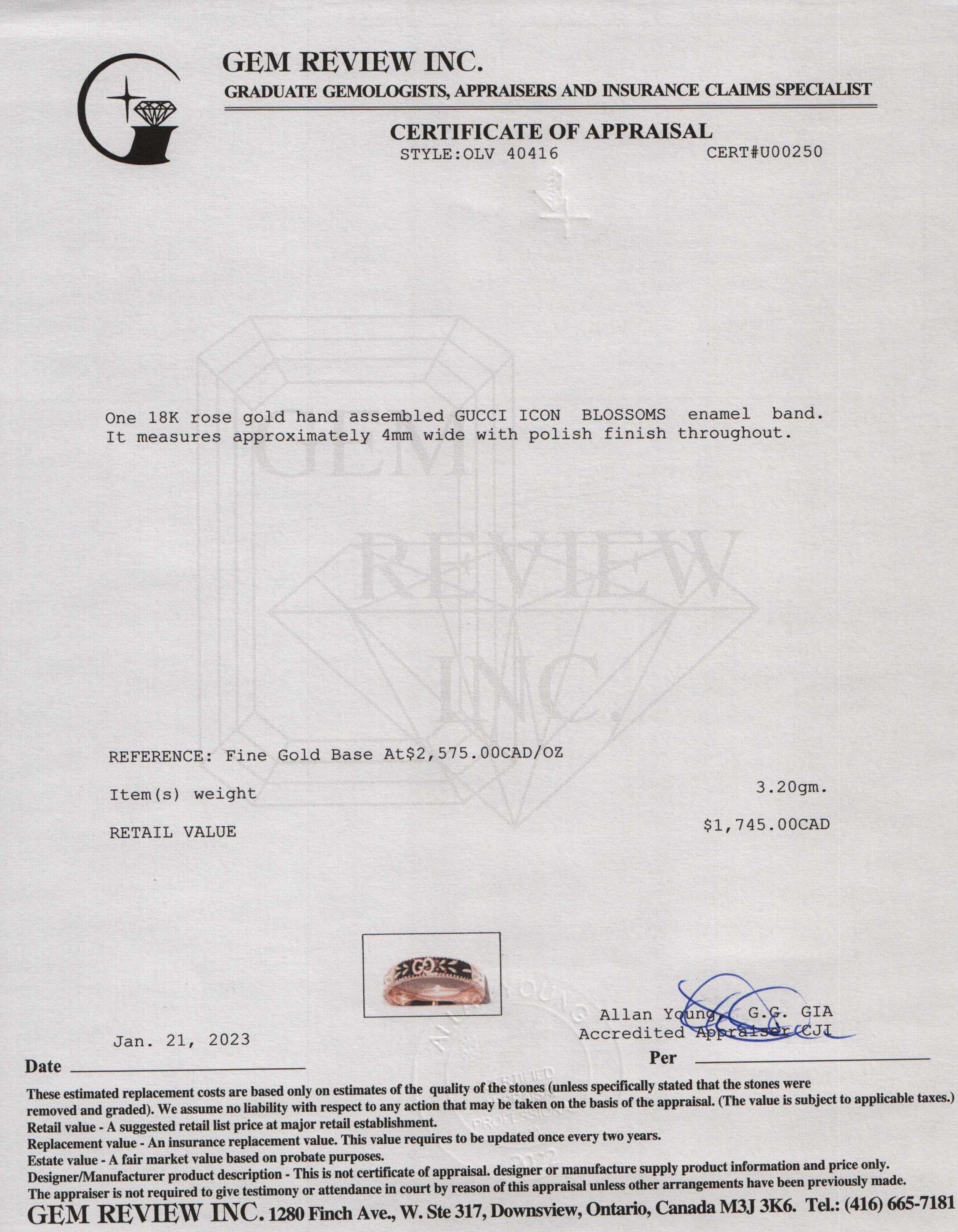 Gucci 18k Rose Gold Icon Blossoms Enamel Band Ring w/ Box