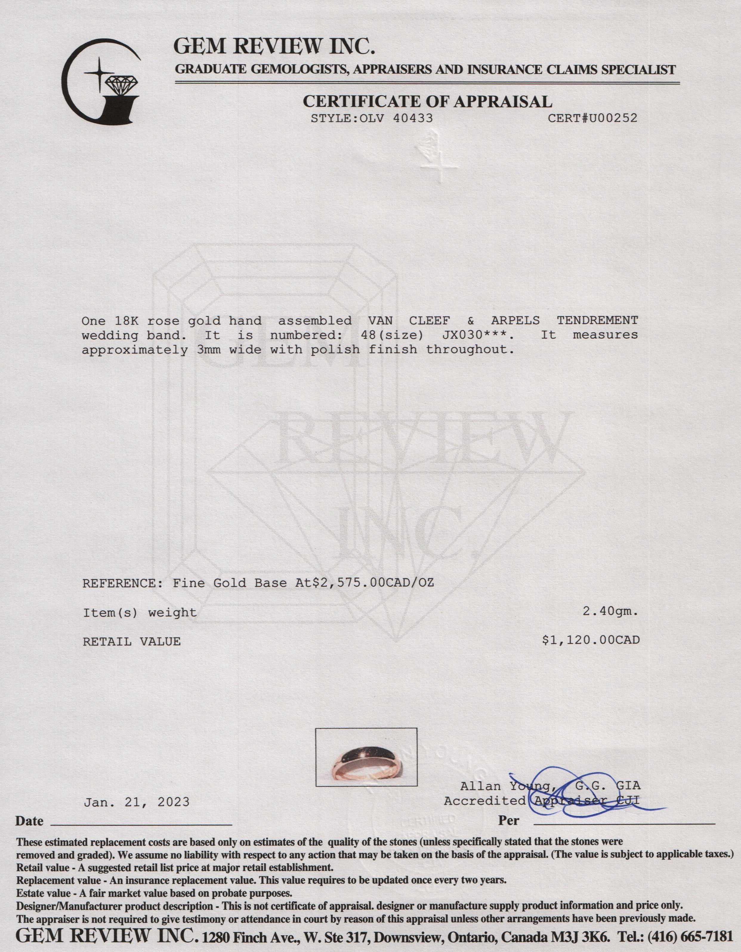 Van Cleef & Arpels 18k Rose Gold Tendrement Wedding Band Ring