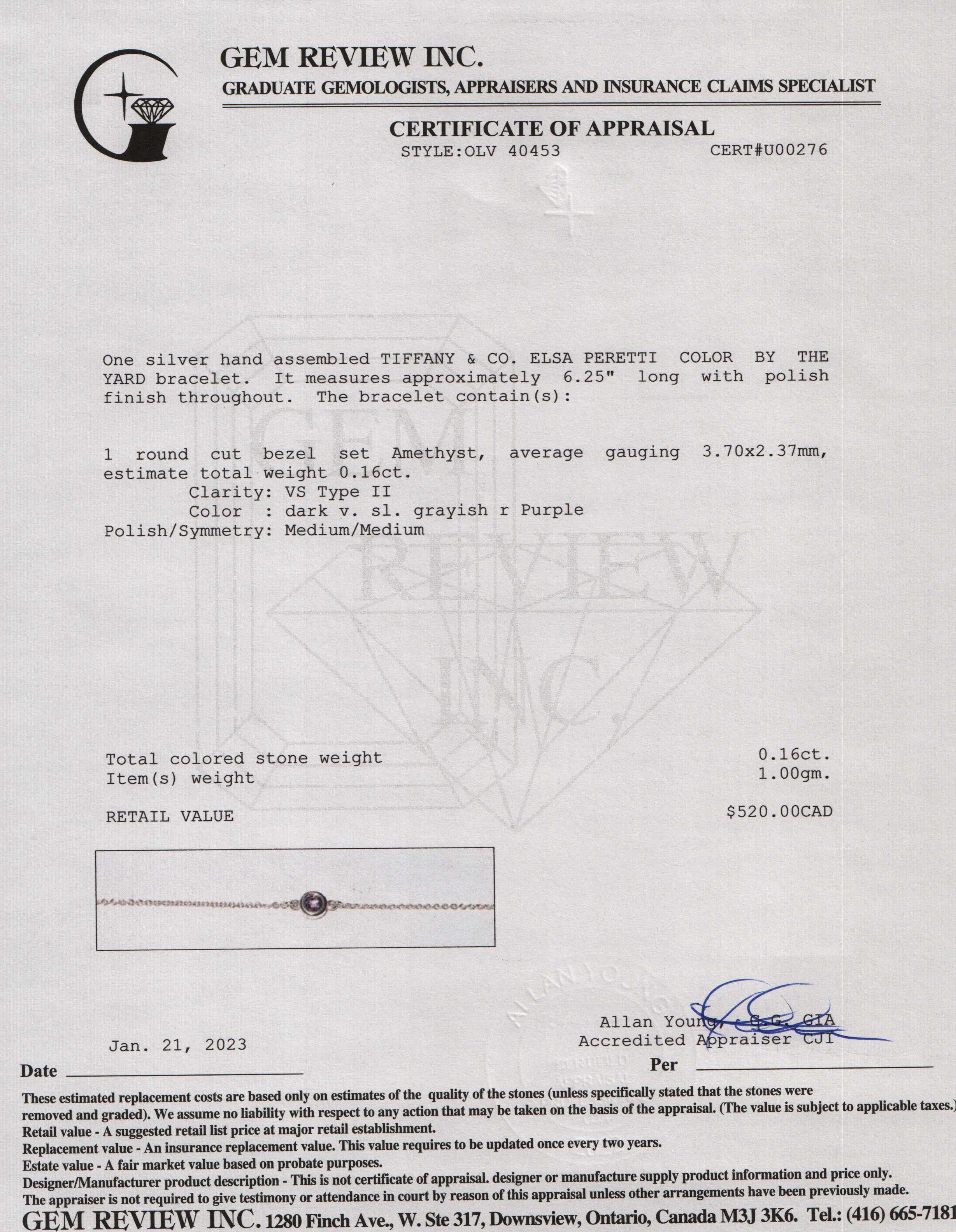 Tiffany & Co. Elsa Peretti Color by the Yard Amethyst Bracelet