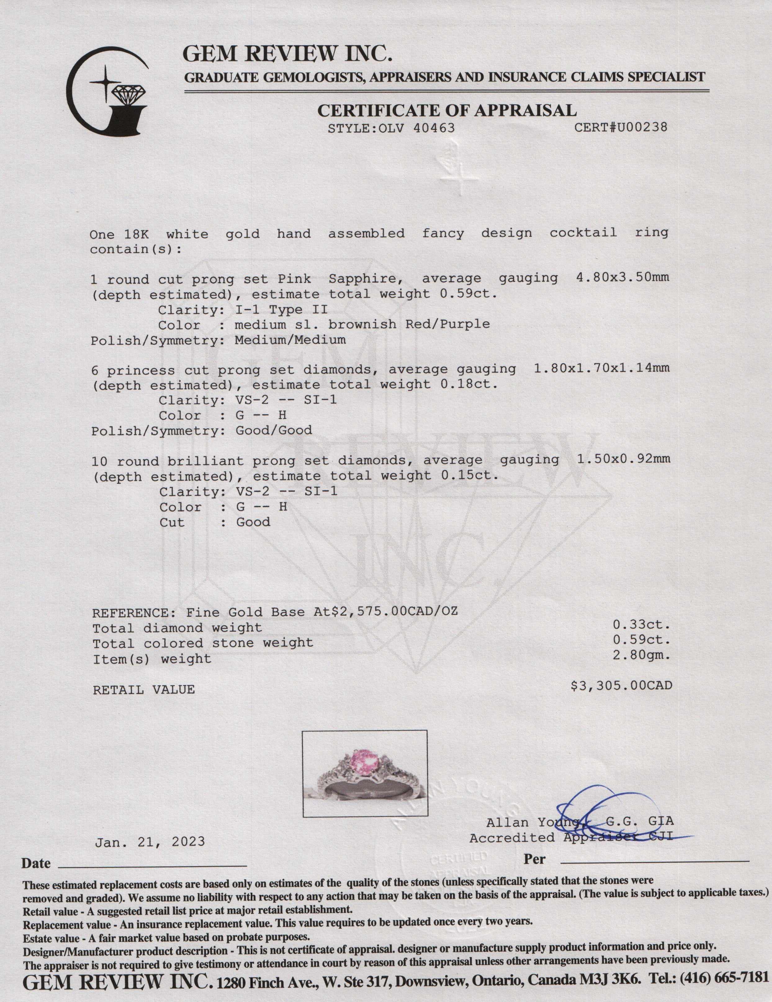 18k White Gold Pink Sapphire & Diamond Cocktail Ring