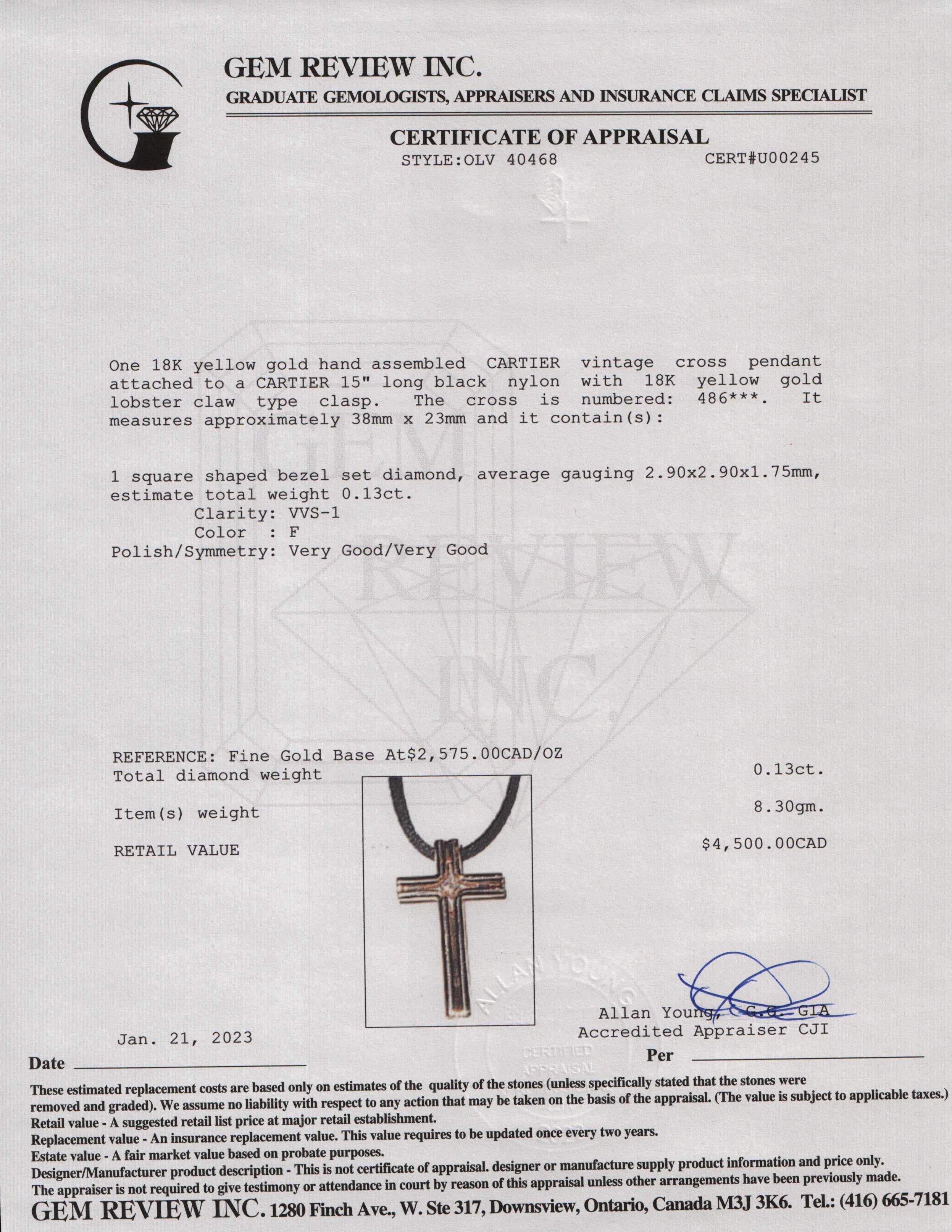 Cartier Vintage 18k Yellow Gold Diamond Cross Pendant Necklace