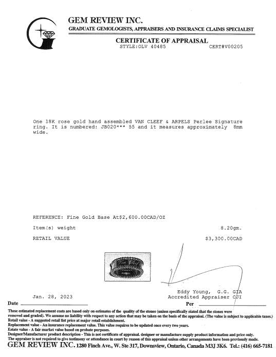 Van Cleef & Arpels 18k Rose Gold Perlee Signature Ring