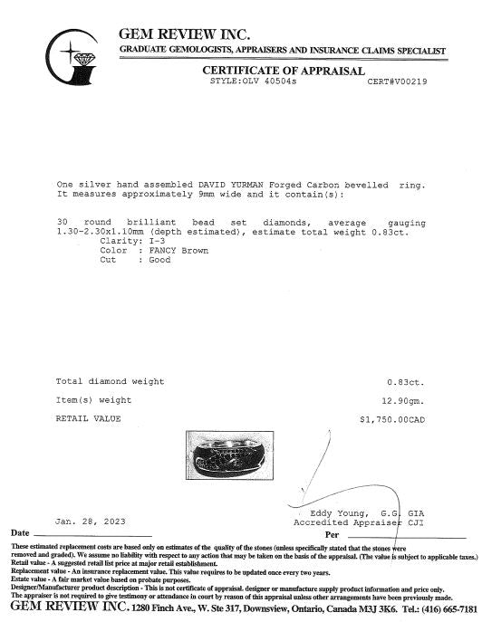 David Yurman Forged Carbon Beveled Band Ring with Pave Black Diamonds