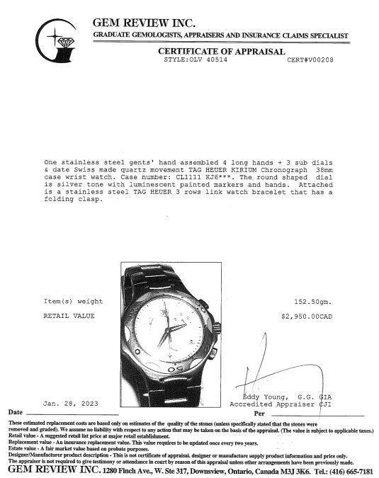 Tag Heuer Kirium Chronograph Watch w/ Box & Papers