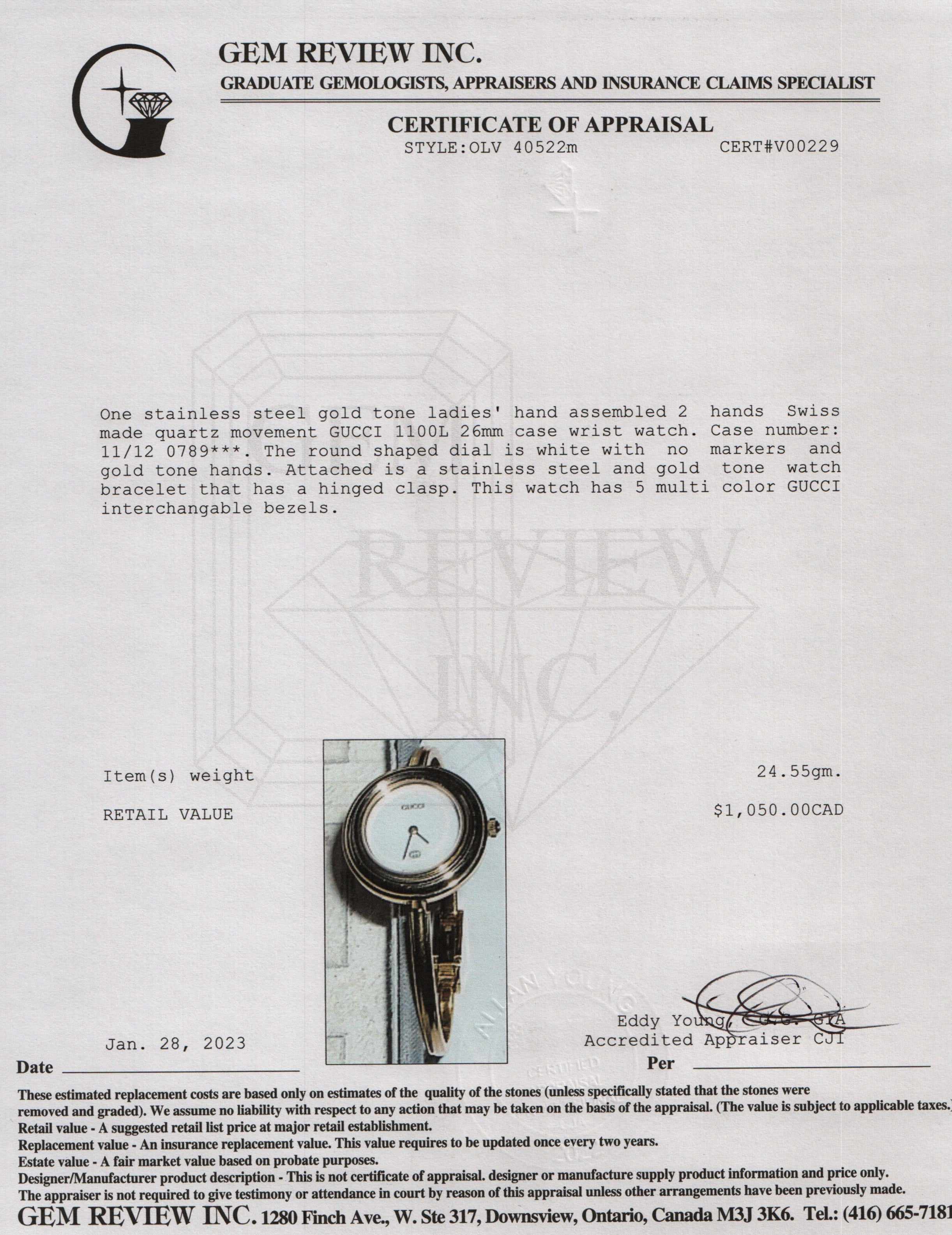 Gucci 1100 Series Watch w/ Box & 5 Multi-Colour Bezels