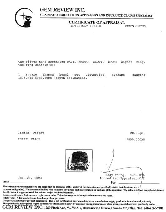 David Yurman Exotic Stone Signet Ring with Pietersite