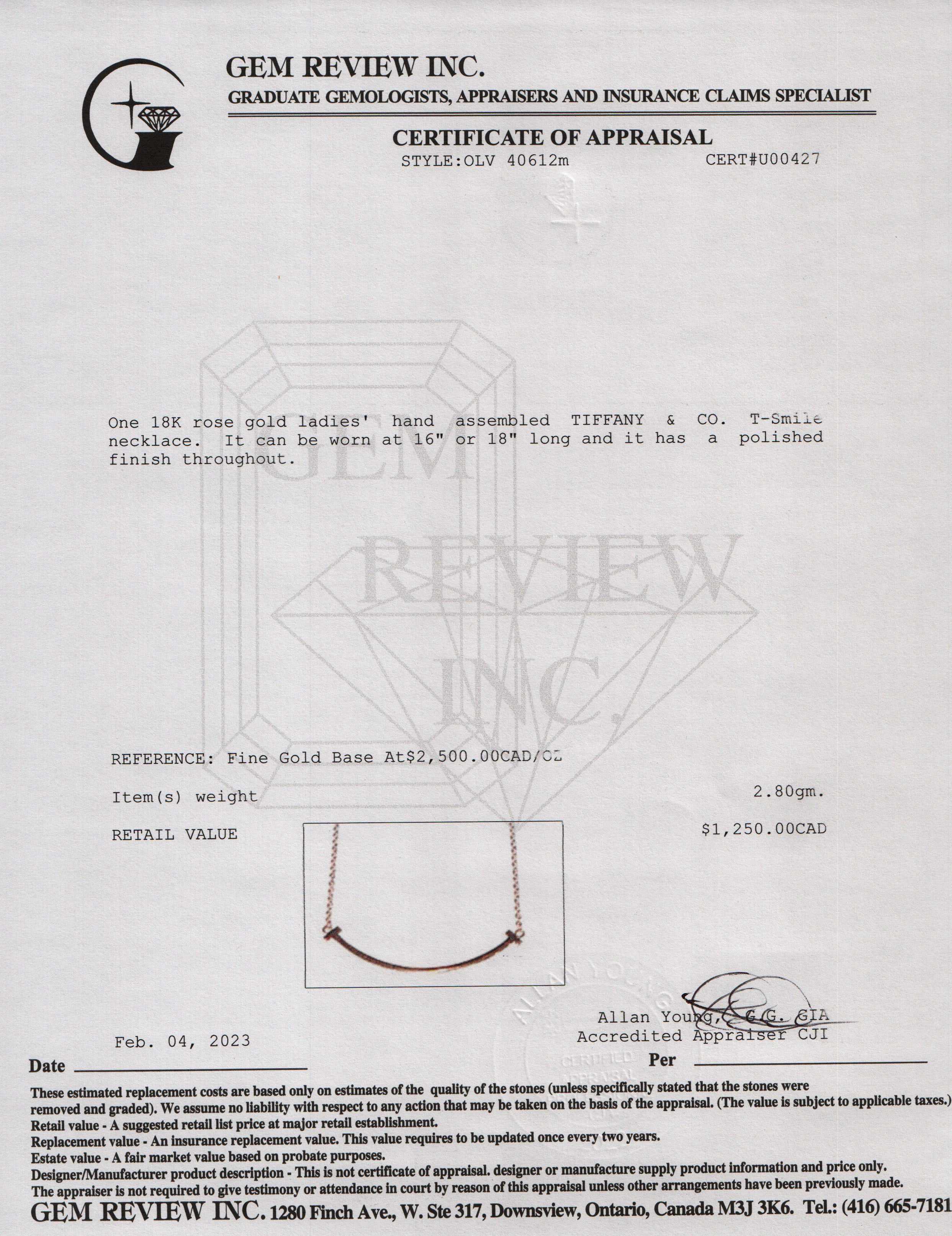 Tiffany & Co. 18k Rose Gold T Smile Pendant Necklace, Small