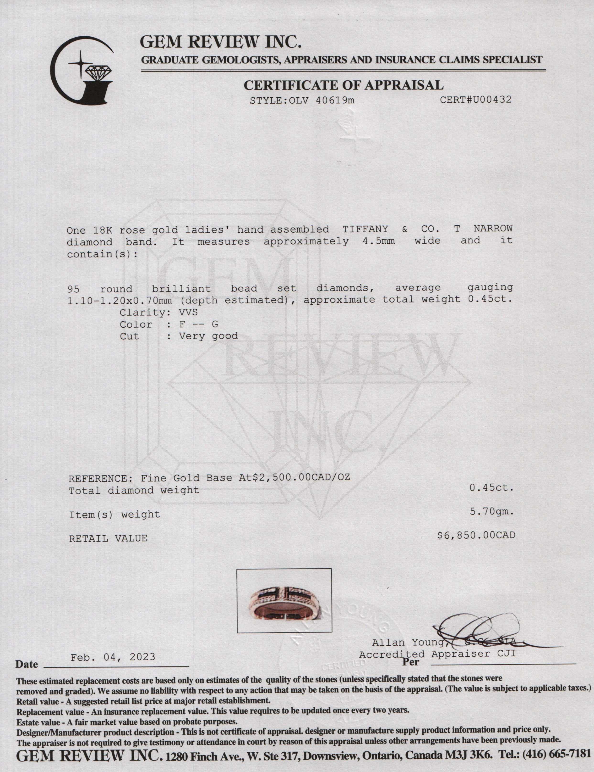 Tiffany & Co. 18k Rose Gold T Narrow Pave Diamond Ring