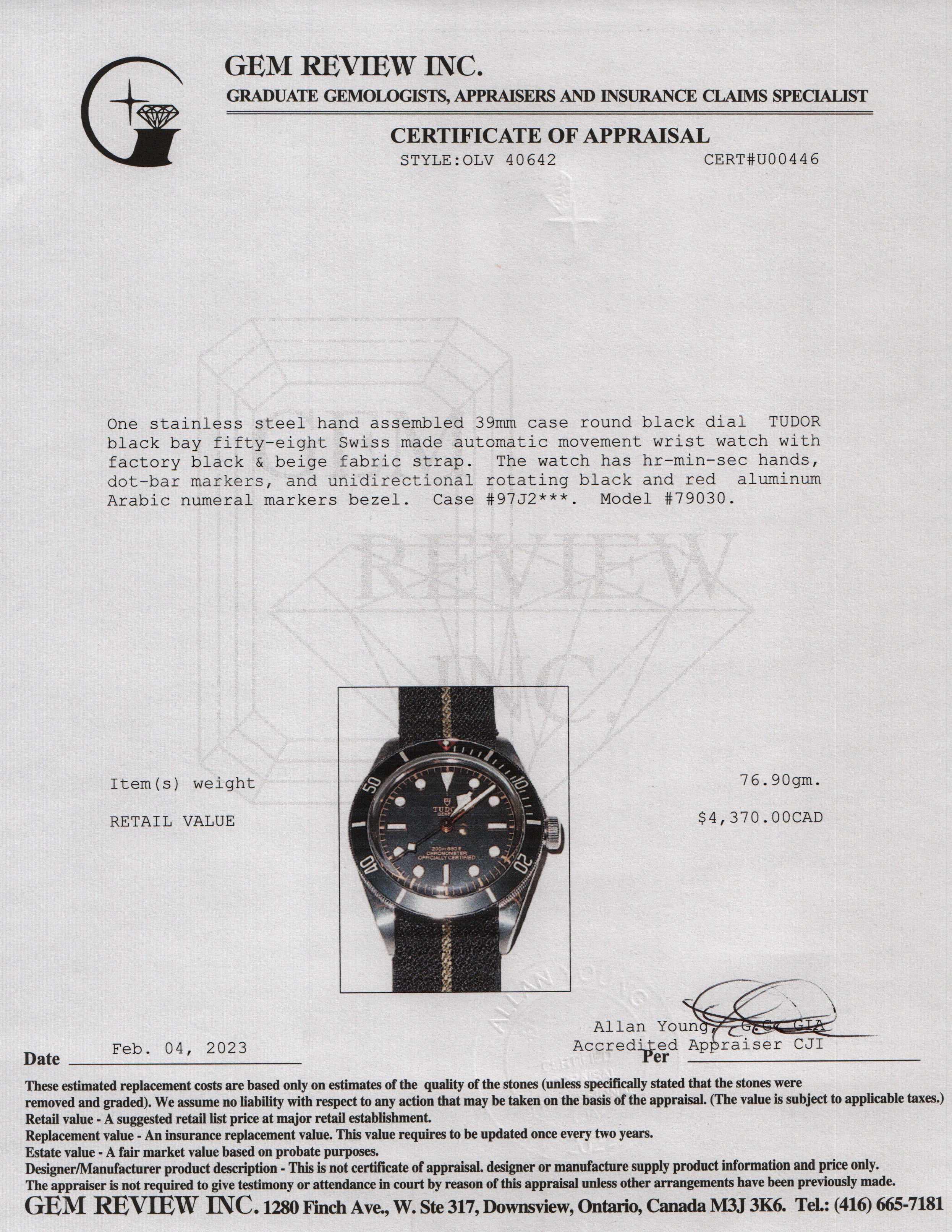 Tudor Black Bay Fifty-Eight Watch w/ Box & Papers