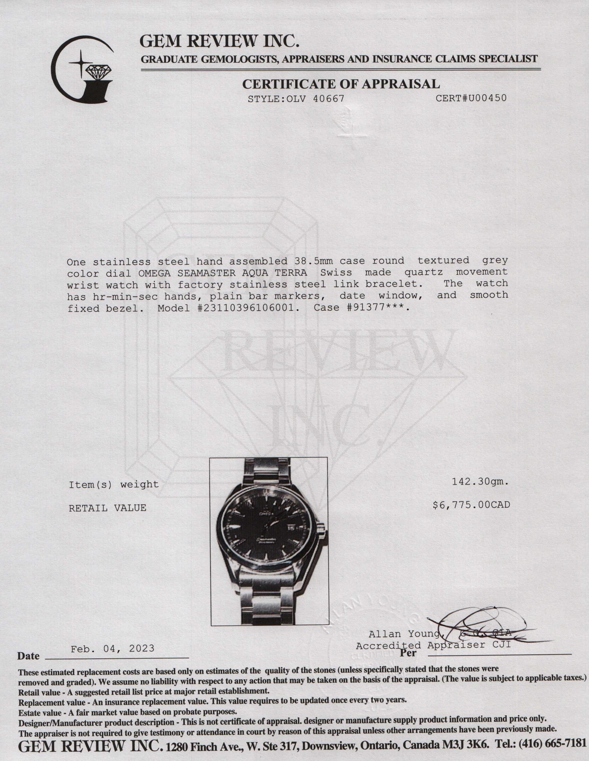 Omega Seamaster Aqua Terra Master 38.5 mm Quartz Watch w/ Box