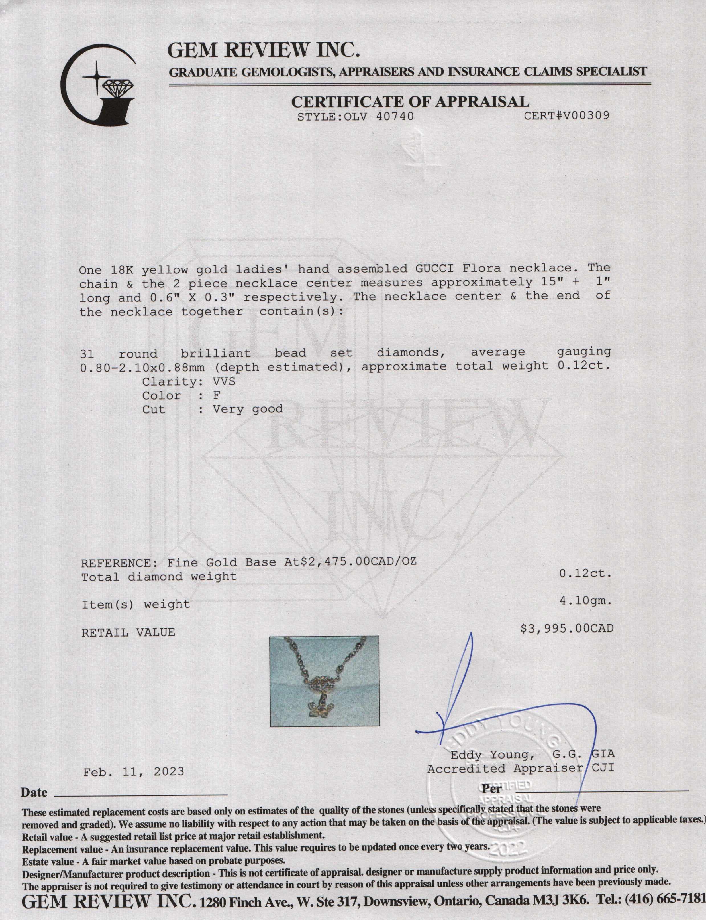 Gucci 18k Yellow Gold Flora Necklace with Diamonds